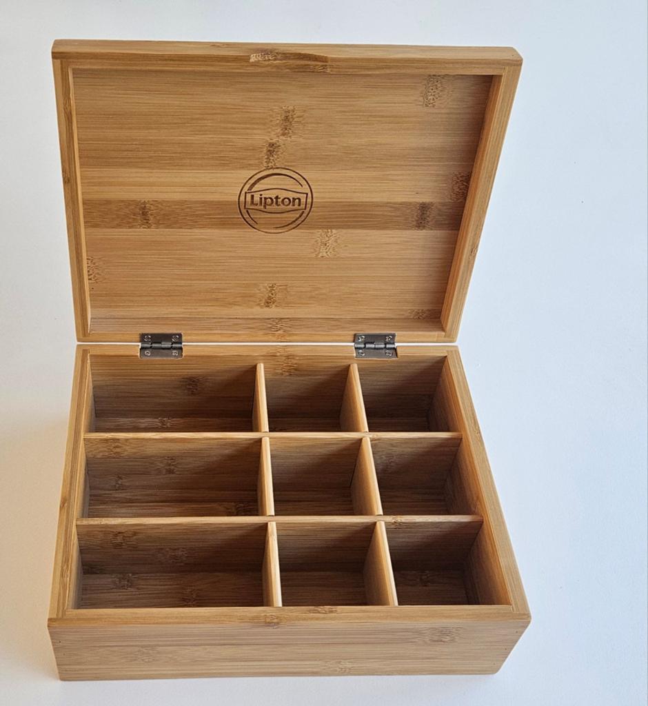 Nieuwe Bamboe Theedoos - 9 Vakken (6 klein, 3 groot), Hout, Nieuw, Ophalen of Verzenden, Theedoos