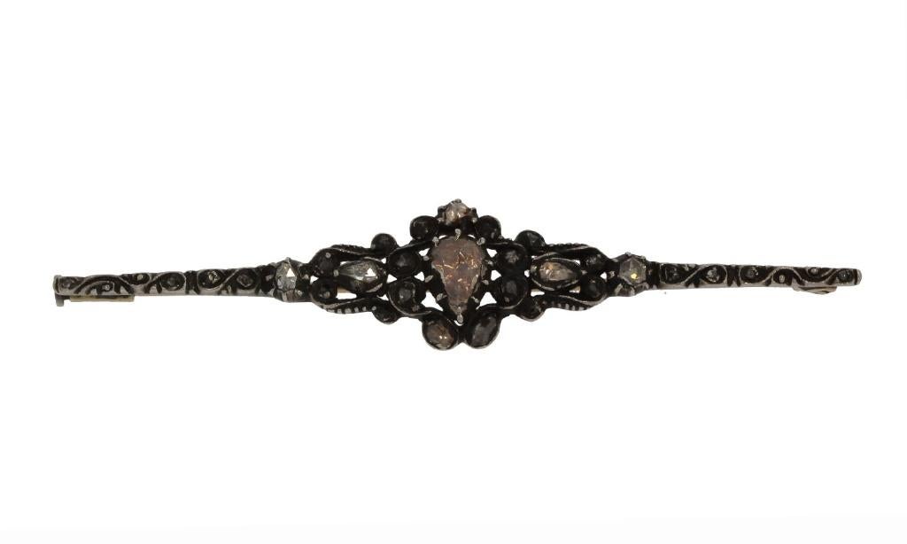 Diamanten 14k gouden antieke broche victoriaans zilver dames, Verzenden, Goud, Broche, Met edelsteen
