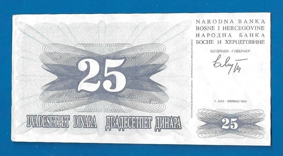 Bosnië en Herzegovina biljet 25 Dinara - 1992 UNC, Verzenden, Overige landen, Los biljet