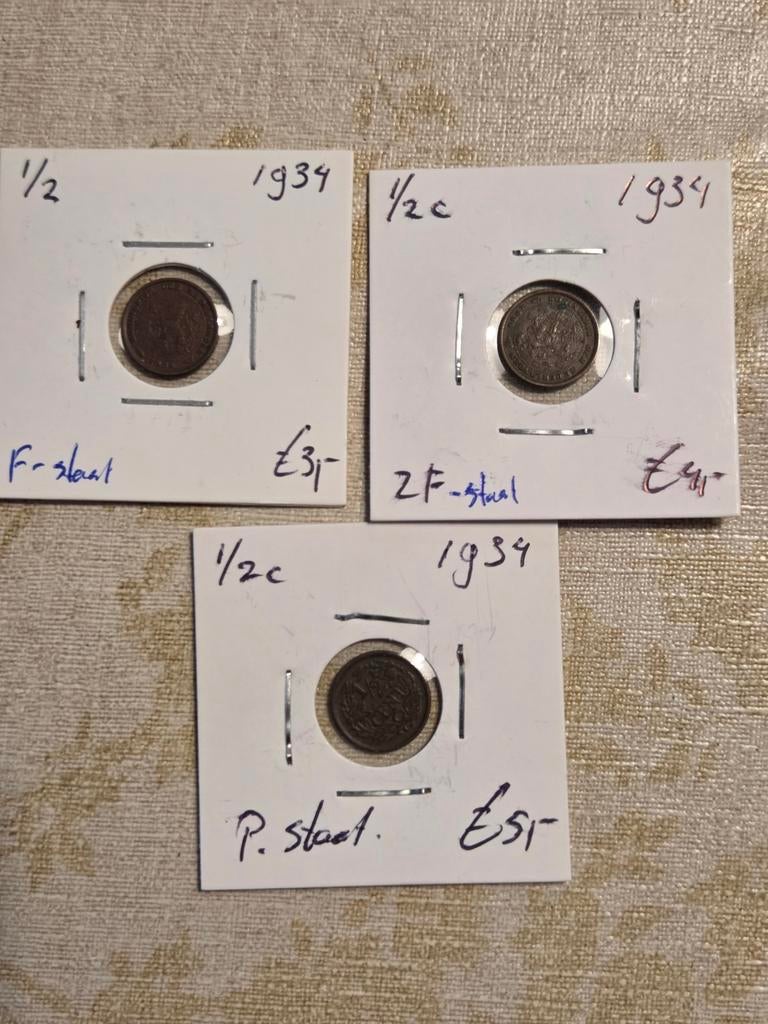 Nederlandse halve cent munten uit 1934, Ophalen of Verzenden, Koningin Wilhelmina, Overige waardes, Setje