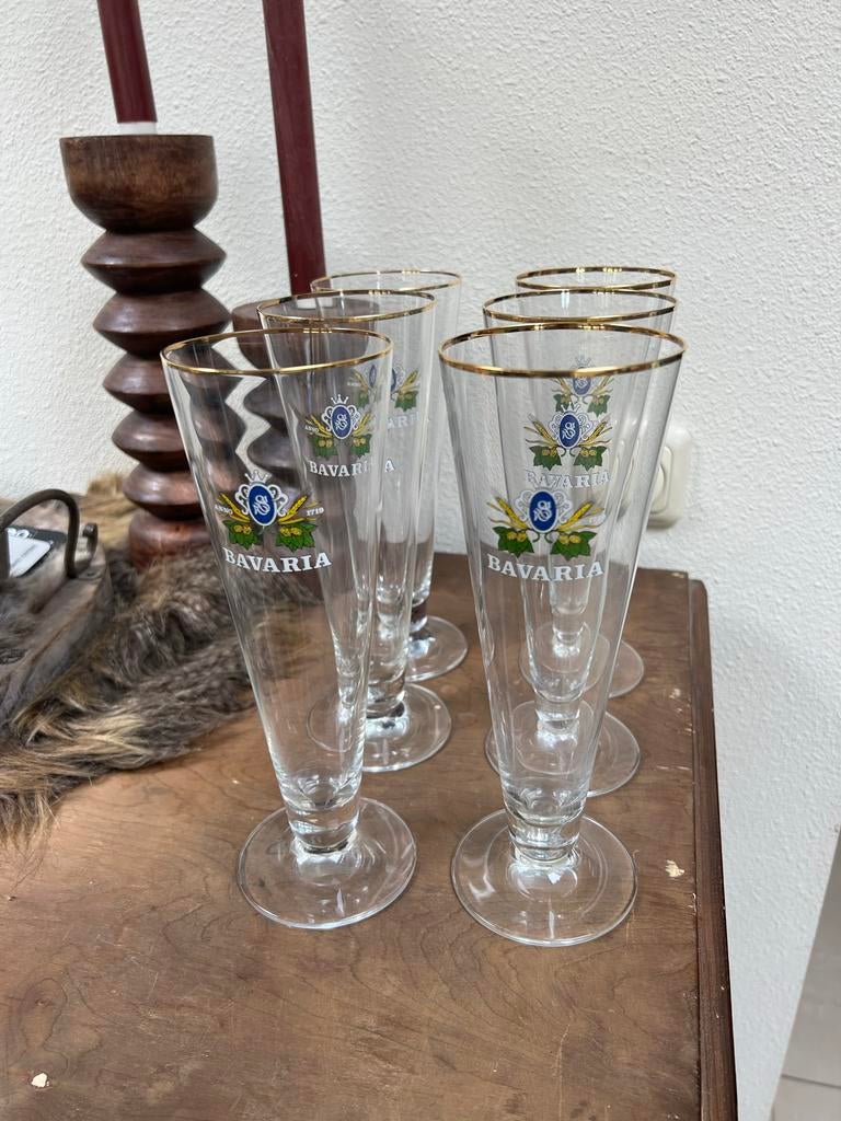 Set van 6 Bavaria bierglazen met gouden rand, Ophalen, Zo goed als nieuw, Glas of Glazen, Bavaria