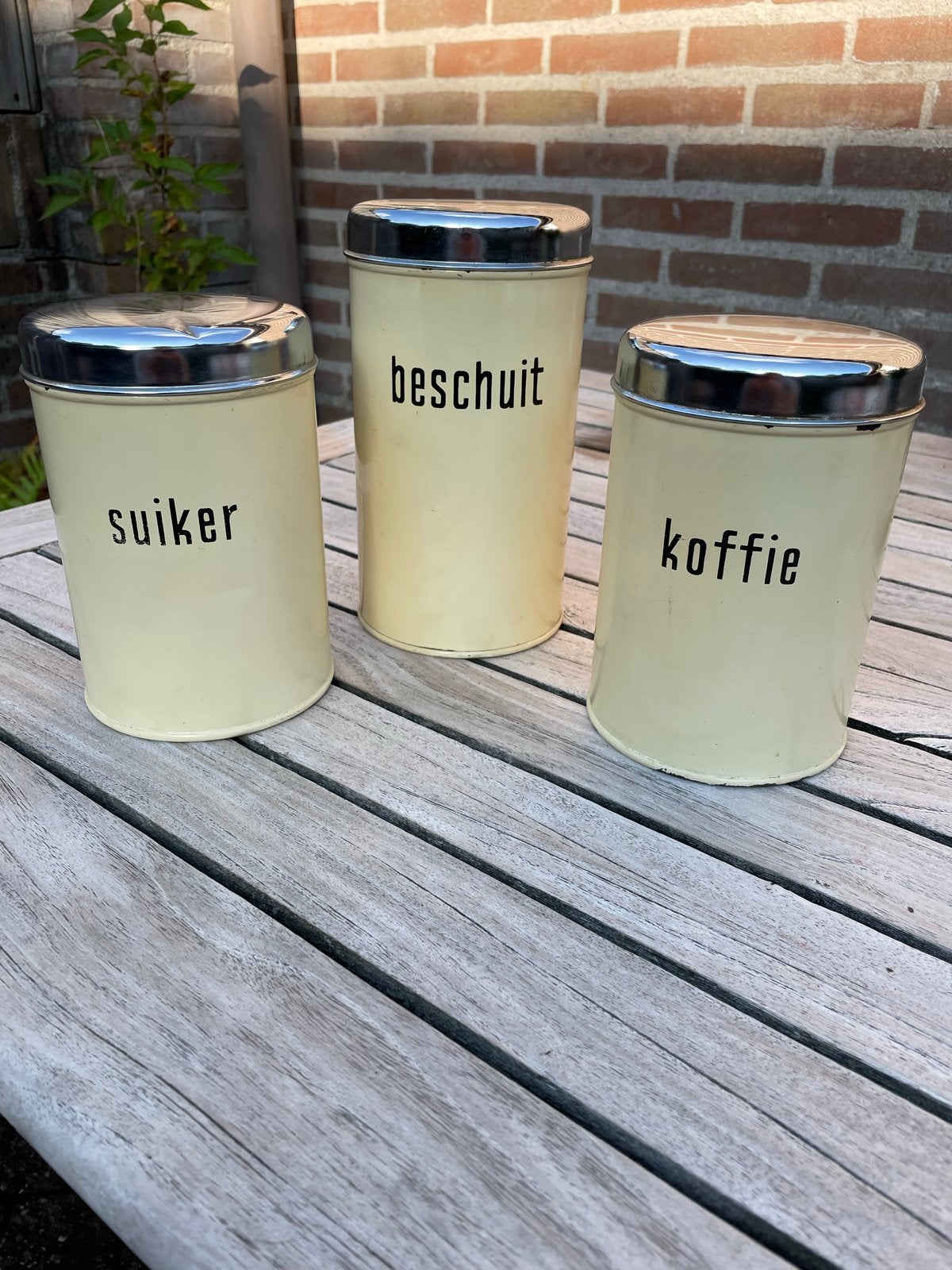 Vintage voorraadblikken Brabantia: Suiker, Beschuit, Koffie, Antiek en Kunst, Ophalen of Verzenden