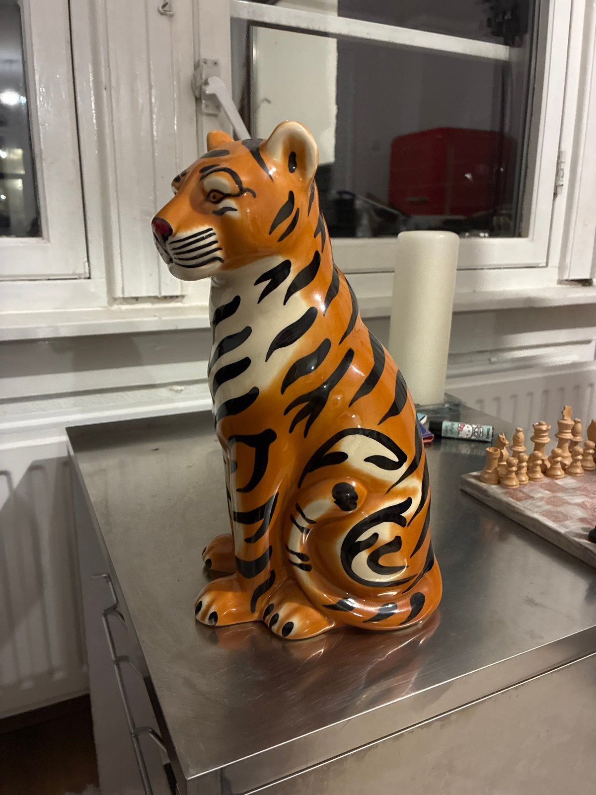 Keramieken Tijger Beeldje - Decoratie, Ophalen, Zo goed als nieuw, Steen/keramiek, Oranje