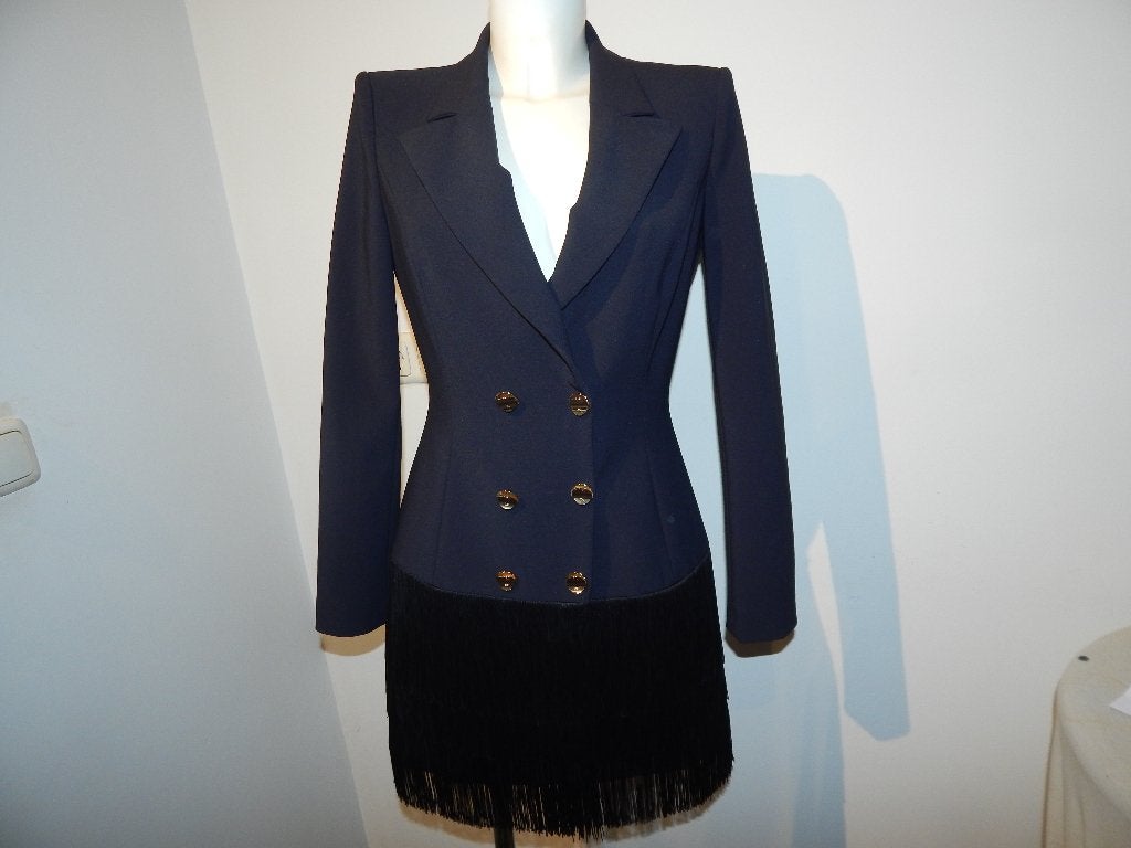 Elisabetta Franchi overslag blazer look jurk franje goud I42
