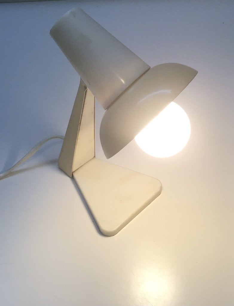 Retro tafellamp uit de jaren 50, metaal en kunststof, Vintage, 20 cm, Wit, Ophalen of Verzenden