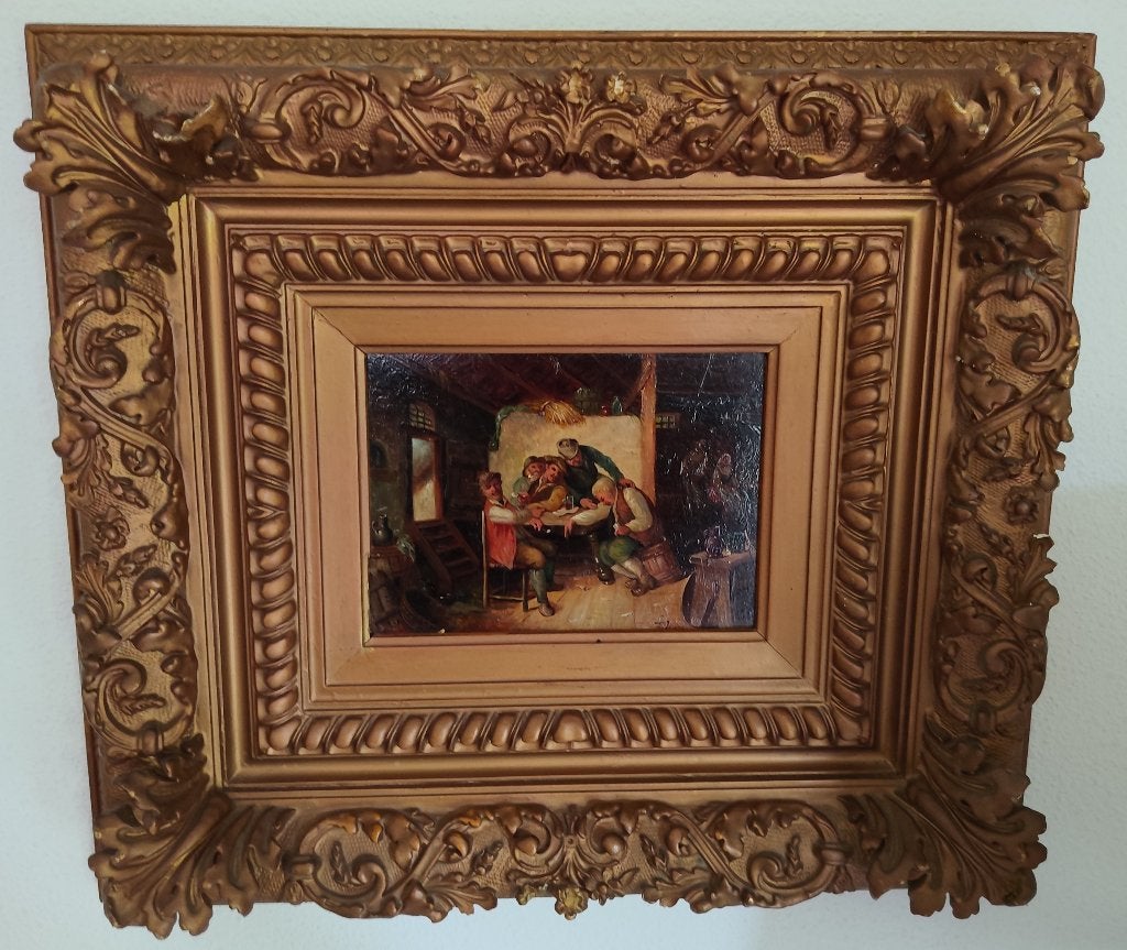 Schilderij tafereel herberg, Paneel, Oud hollands, Ophalen of Verzenden, Olieverf
