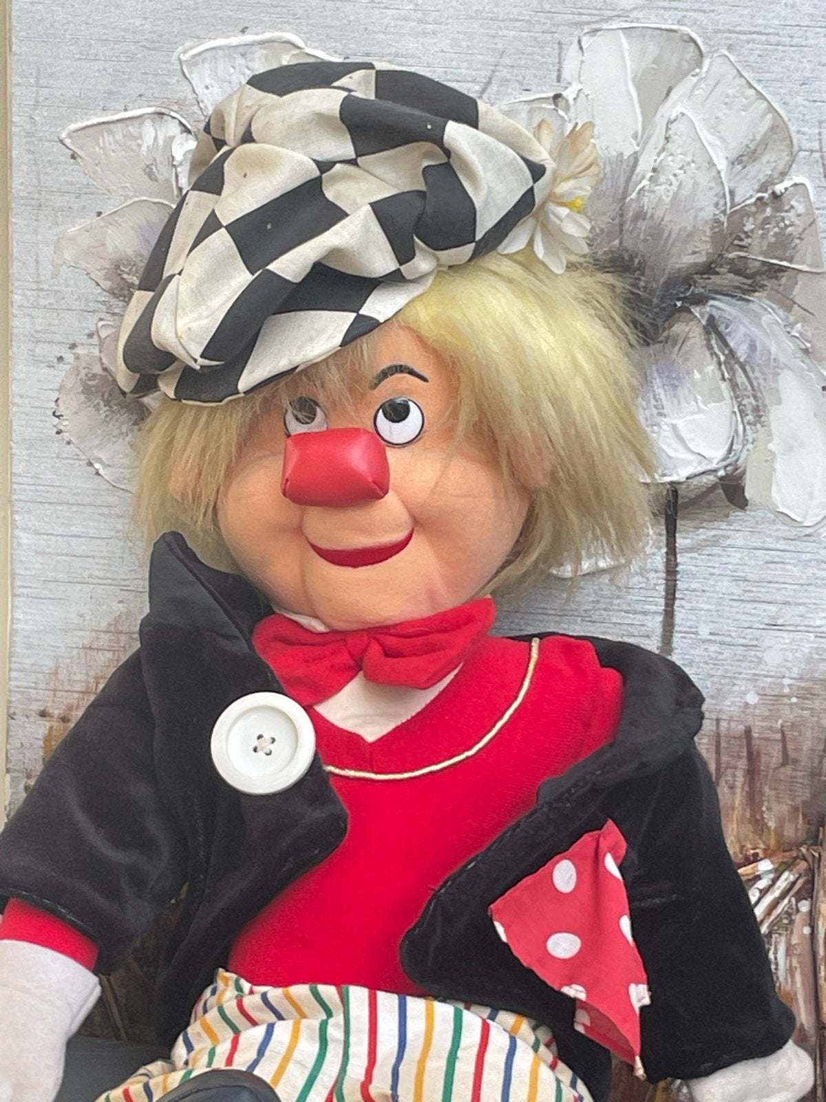 Vintage Clown Pop met Geruite Hoed en Kleurrijke Kleding, Ophalen of Verzenden, Gebruikt