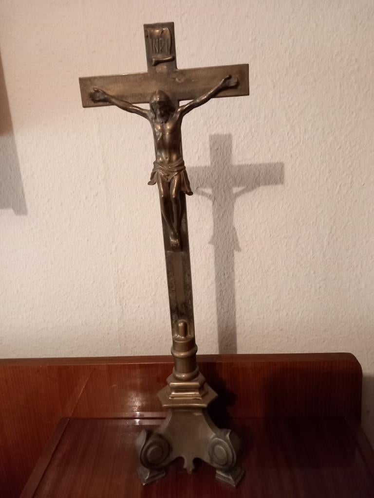 Mooi zwaar bronzen kruisbeeld met Christusfiguur, Ophalen of Verzenden