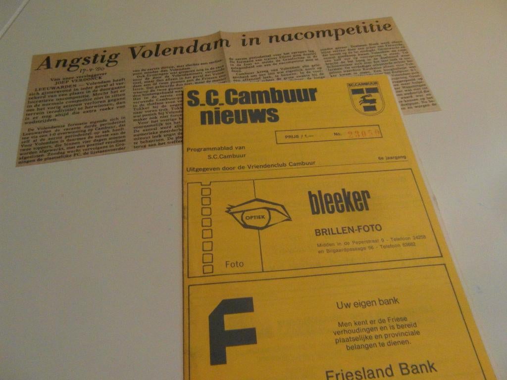 voetbal programma sc cambuur volendam fc 1979/80, Ophalen of Verzenden, Zo goed als nieuw, Overige binnenlandse clubs, Boek of Tijdschrift