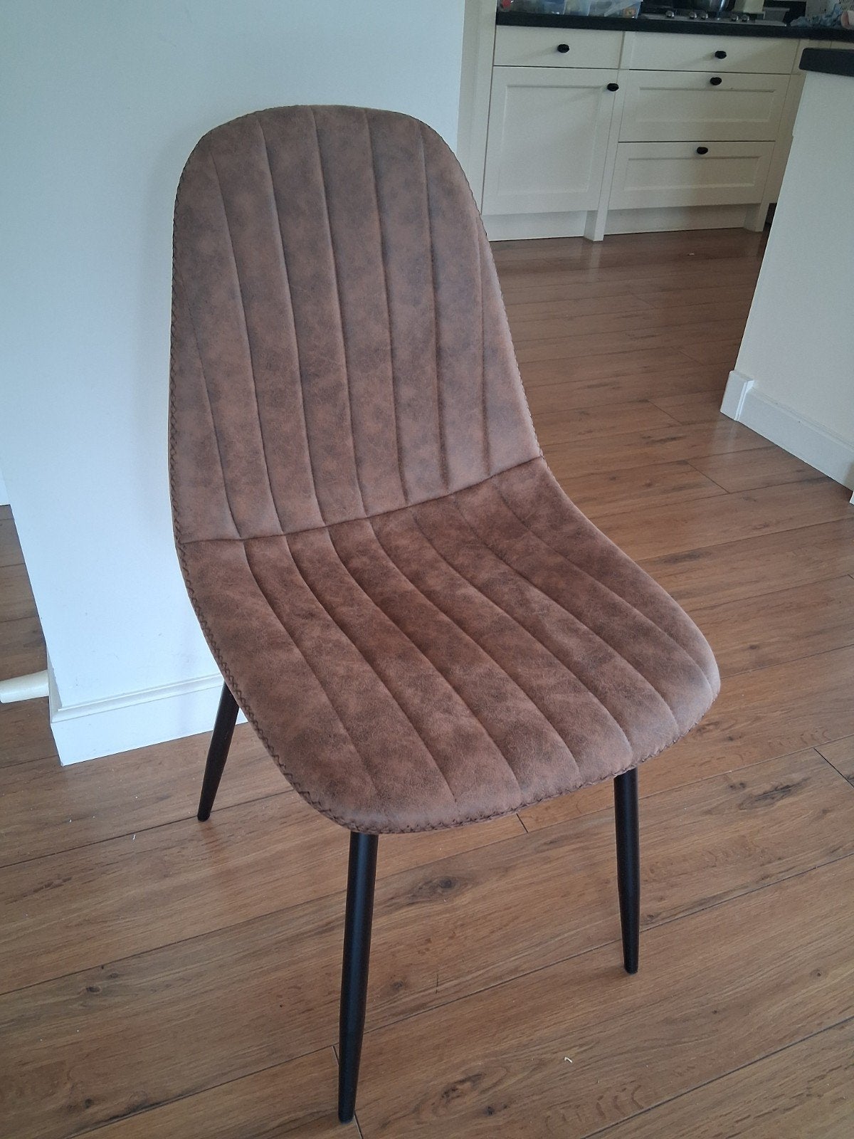 Eetkamerstoelen 3 stuks, Ophalen, Zo goed als nieuw, Bruin, Stof