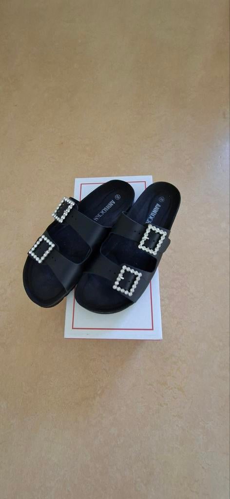 Ann Rocks Slippers Zwart met Swarovski Steentjes Maat 39, Slippers, Ann Rocks, Zwart, Nieuw