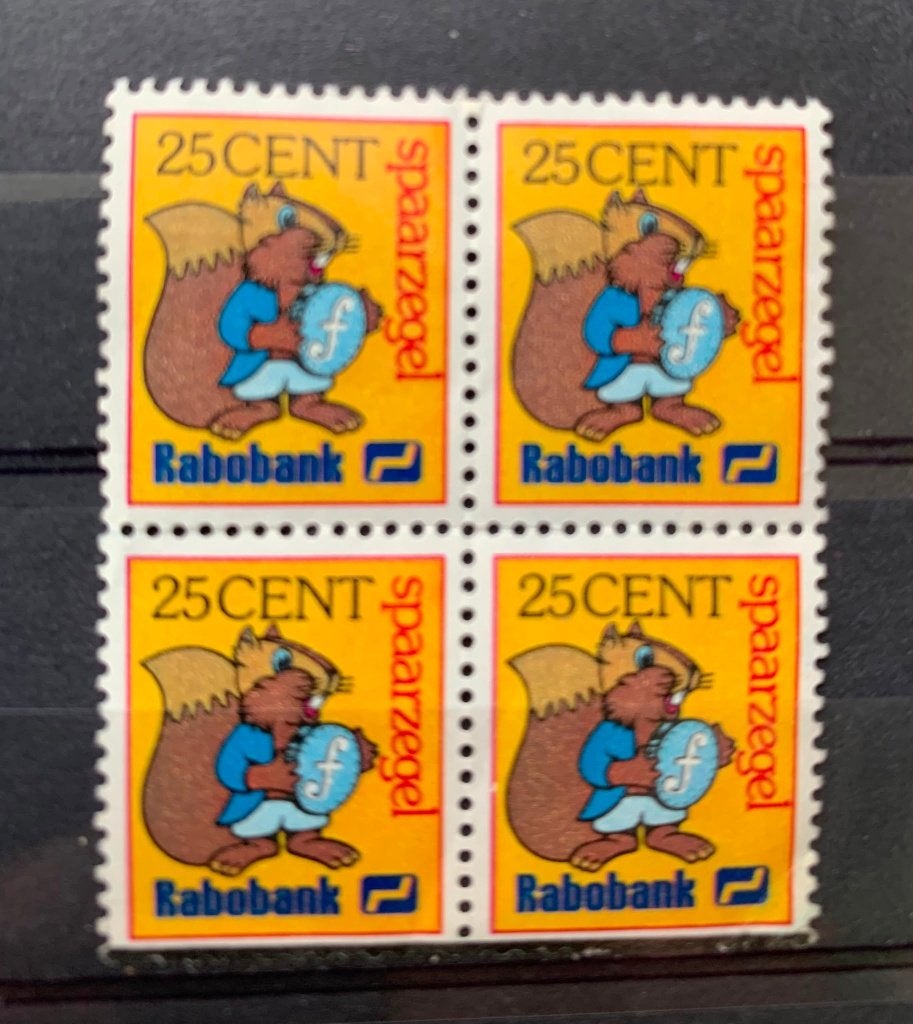 Rabobank spaarbank schoolsparen 25cent blokje van 4, Verzenden, Na 1940, Postfris