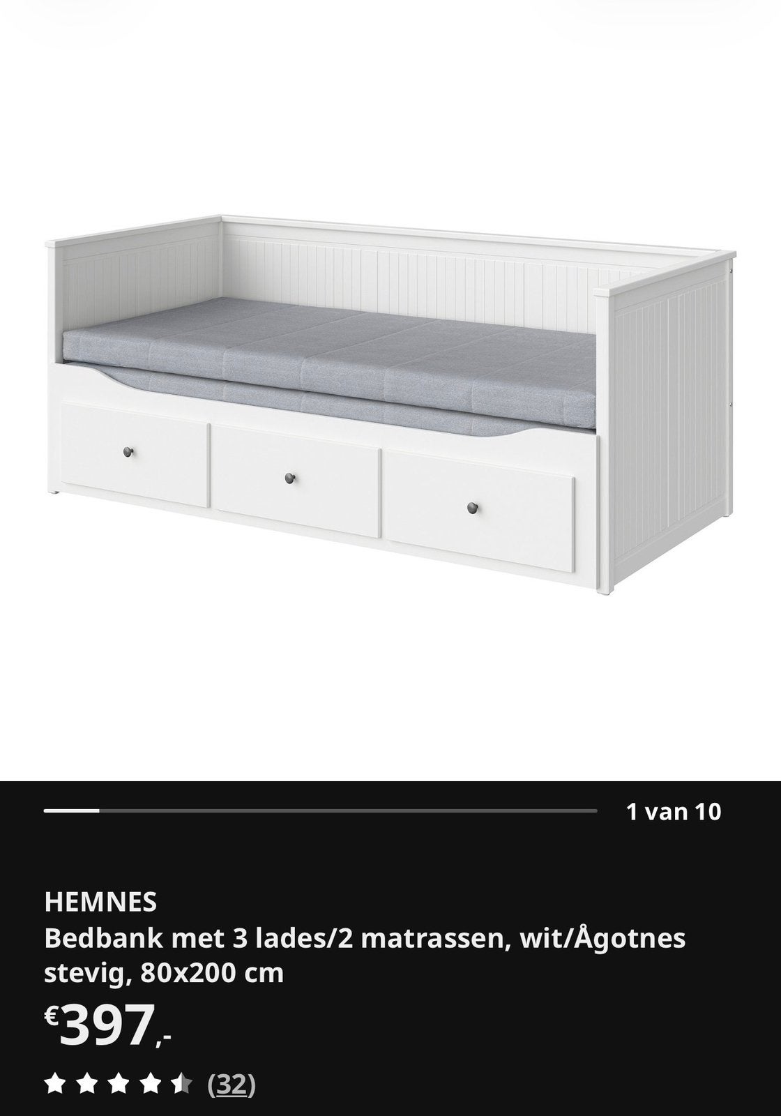 Hemnes bed Ikea als nieuw, Huis en Inrichting, Ophalen, Wit, Tweepersoons, Zo goed als nieuw