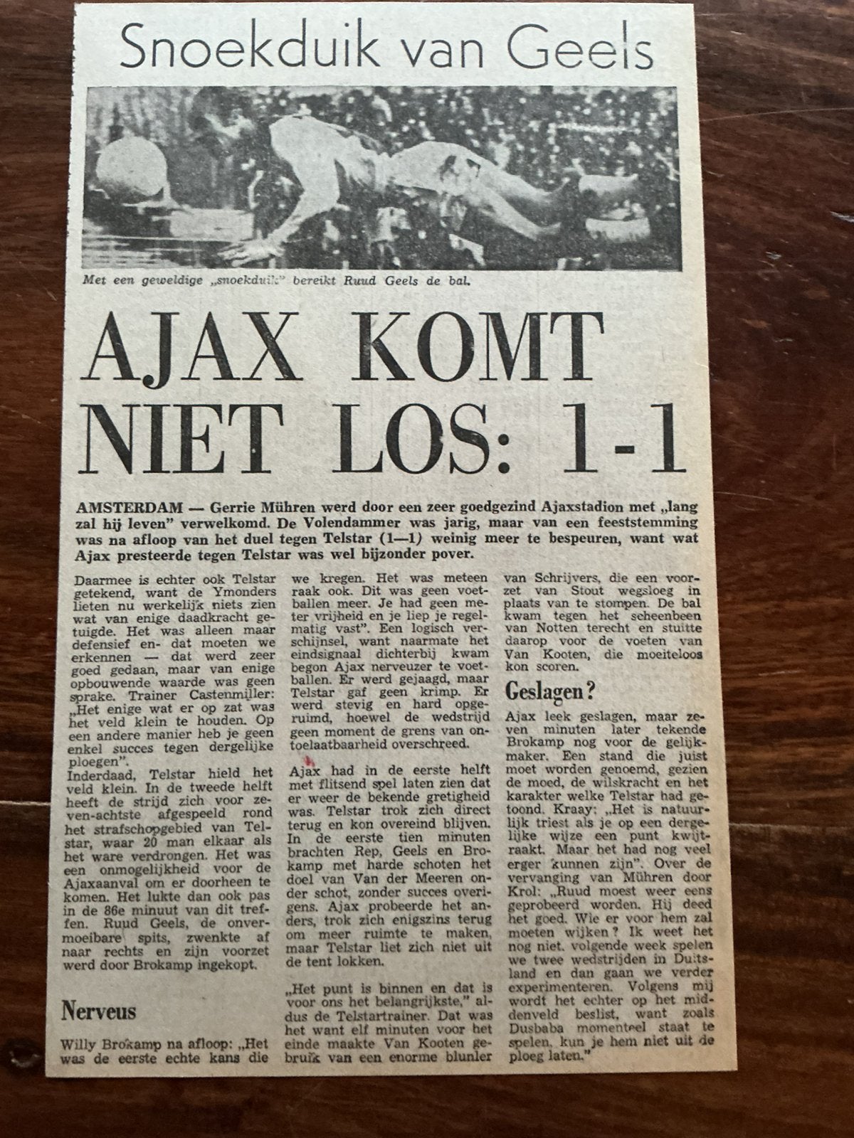Voetbal krantenartikel Ajax Telstar februari 1975, Ophalen of Verzenden, Knipsel(s)