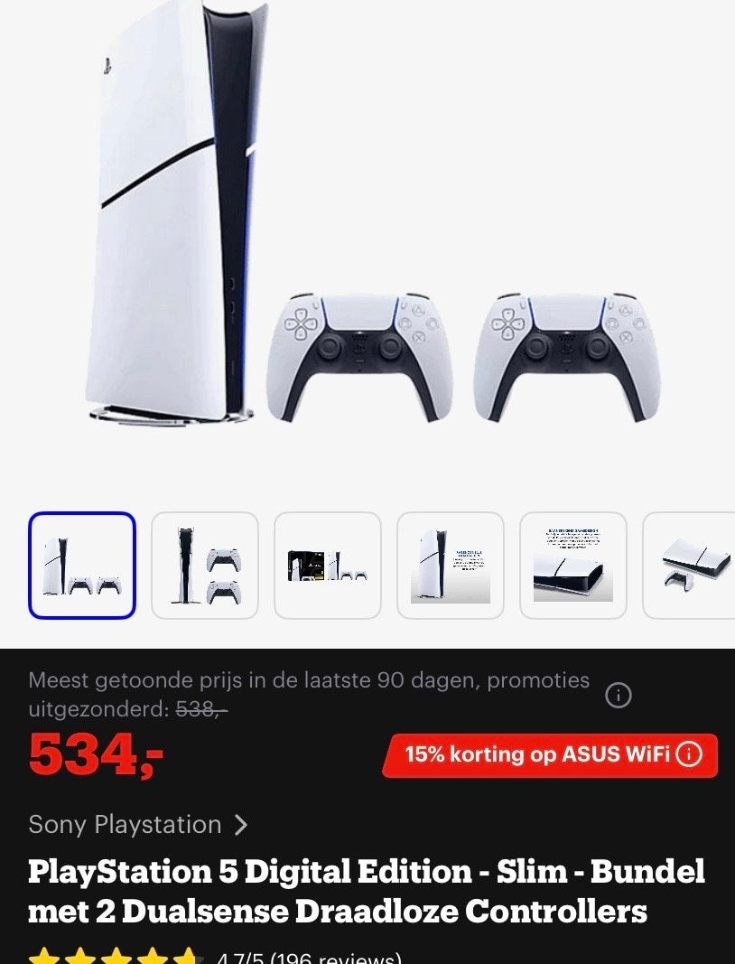 PlayStation 5 Digital Edition Slim Bundel met 1Dualsense, 2 spelers, Ophalen, Nieuw