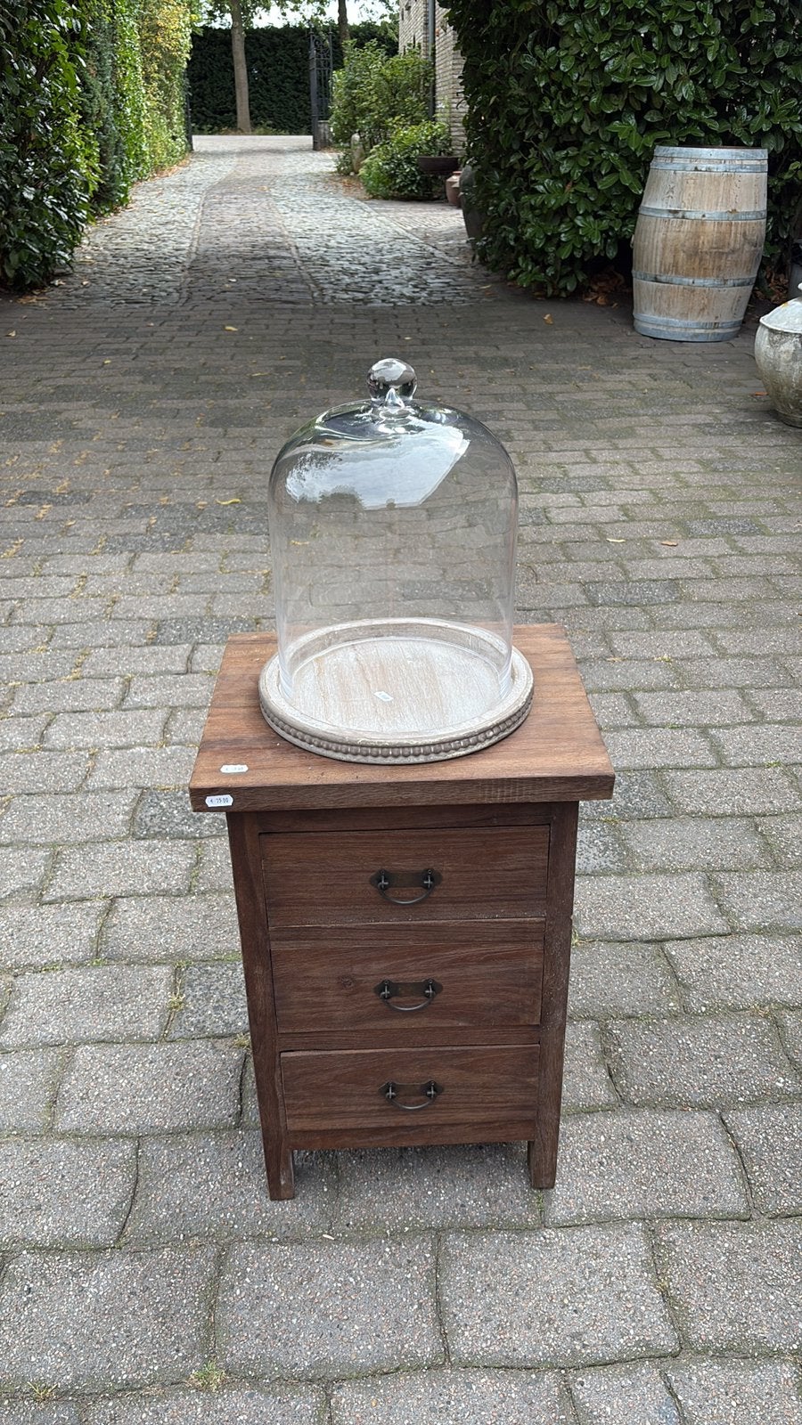 Glazen stolp op houten plateau, Huis en Inrichting, Woonaccessoires | Stolpen, Ophalen, 25 cm, Nieuw, Nvt