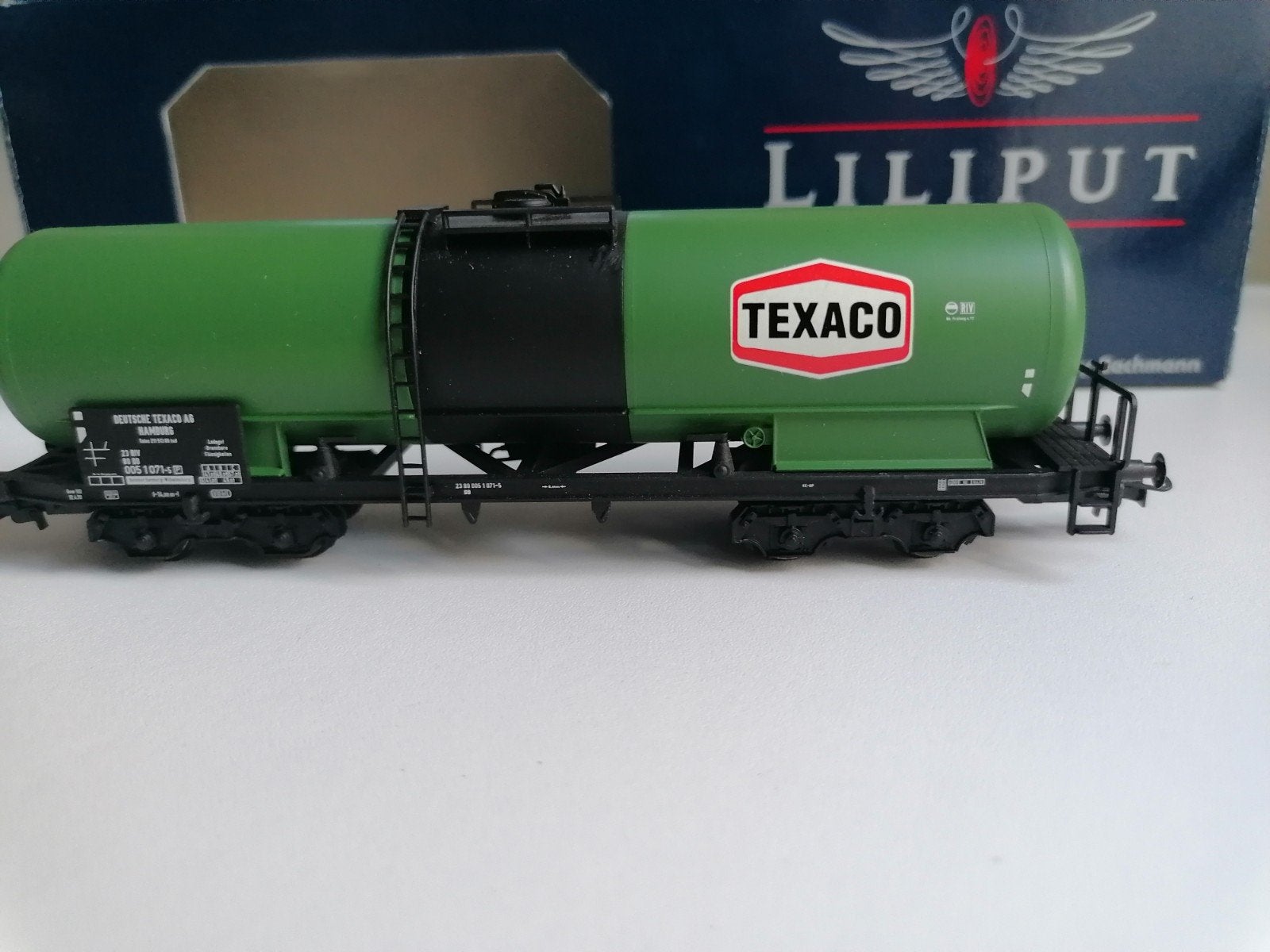 Liliput H0. DB 4-assige ketelwagon groen. 'Texaco'. L225801., Hobby en Vrije tijd, Modeltreinen | H0, Gelijkstroom, Wagon, Ophalen of Verzenden