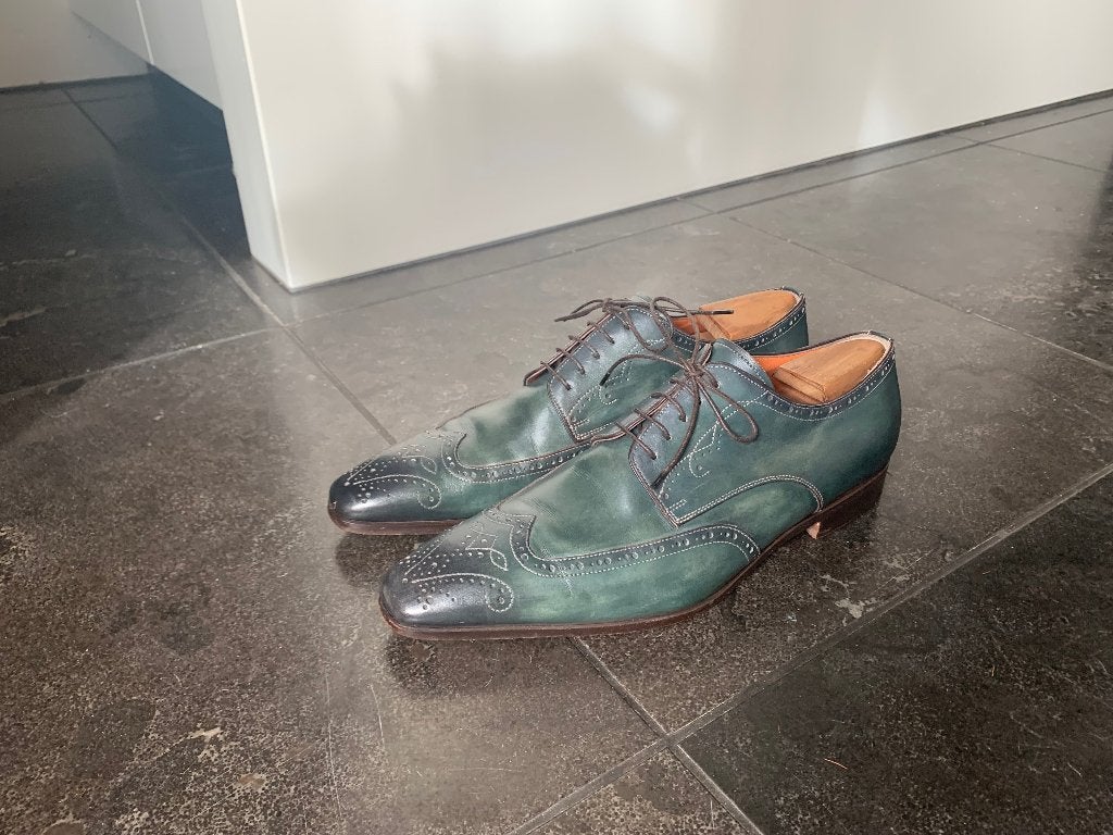 Santoni wingtips brogues groen 43, Overige kleuren, Ophalen of Verzenden, Zo goed als nieuw, Santoni