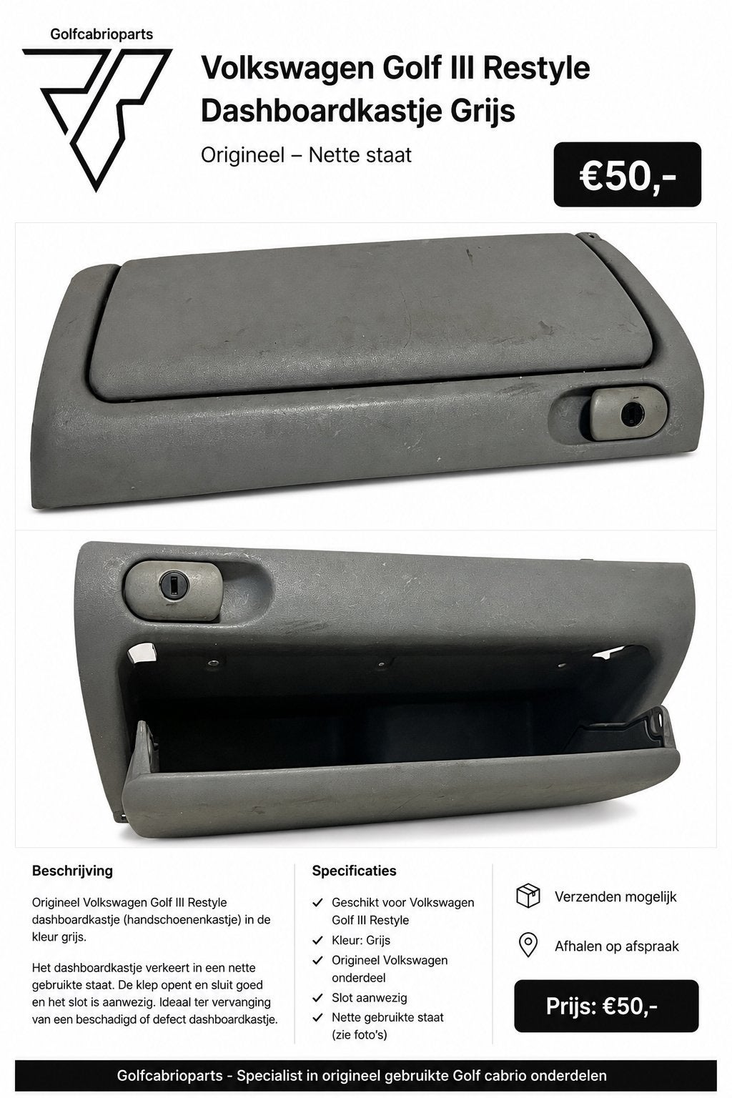 Volkswagen golf cabrio restyle grijs dashboardkastje, Ophalen of Verzenden, Vw, Vw, Vw