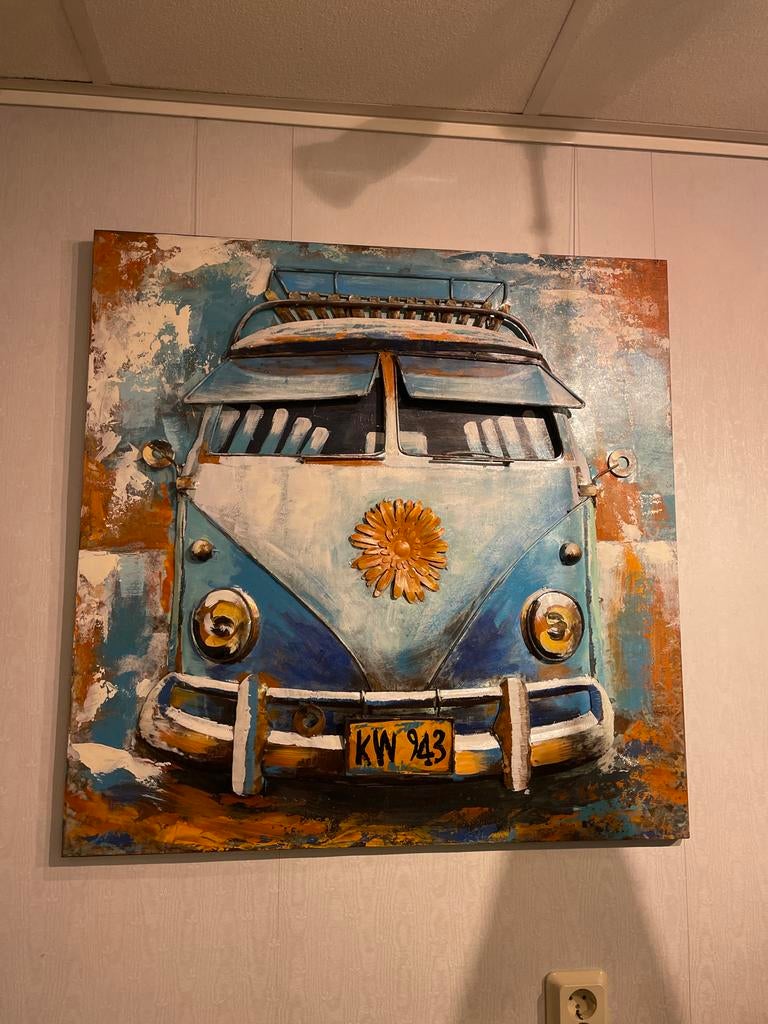 Nieuw 3D Metalen Wanddecoratie 80x80cm VW Busje Hippie Stijl, Ophalen