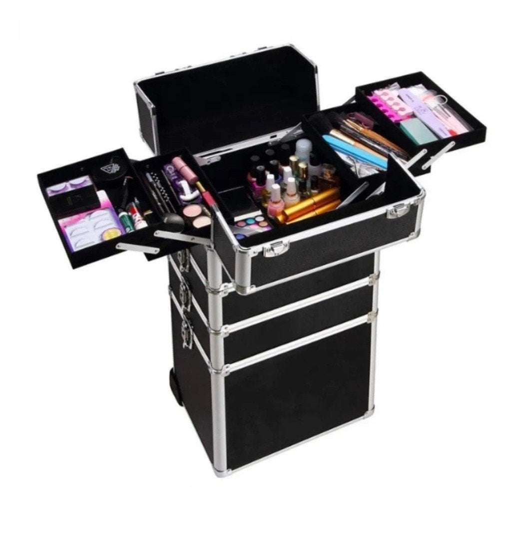 Professionele Make-up Koffer op Wielen - Zwart, Sieraden, Tassen en Uiterlijk, Beautycases, Gebruikt, Zwart, Ophalen of Verzenden