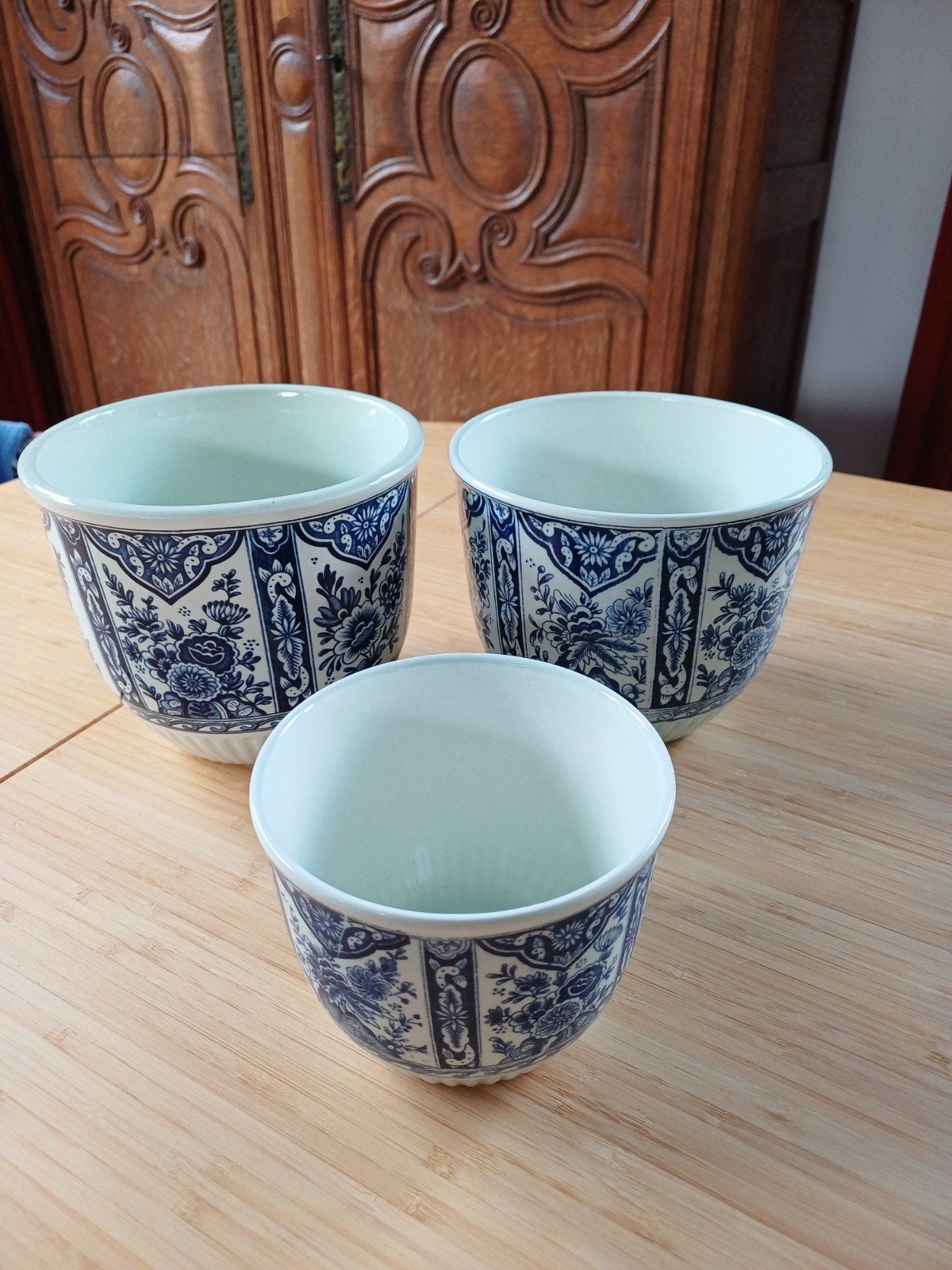 3 Delfts blauwe bloempotten, Antiek en Kunst, Ophalen