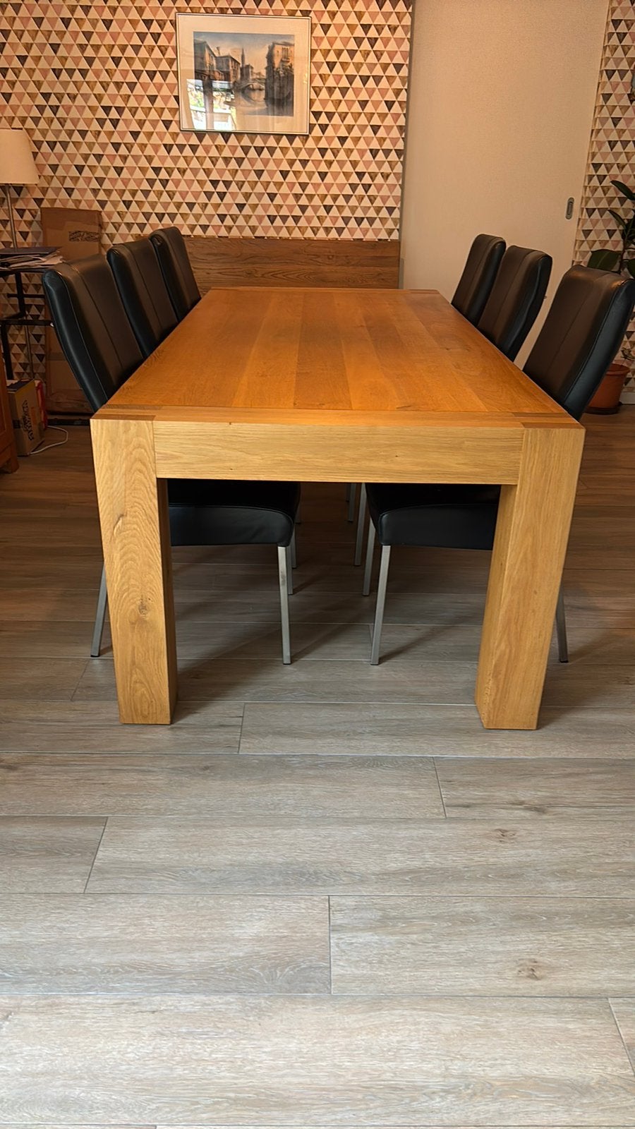 Massief eiken eettafel 222 x 100 cm, Ophalen, Zo goed als nieuw