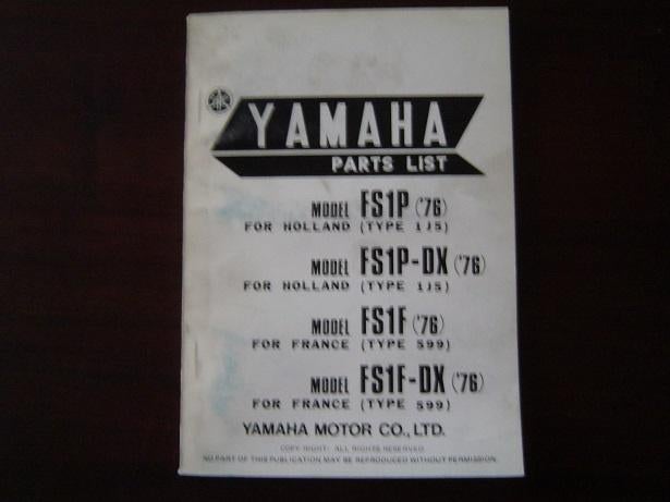 Yamaha FS1P DX F 1976 parts list bromfiets onderdelen boekje, Ophalen of Verzenden, Gebruikt