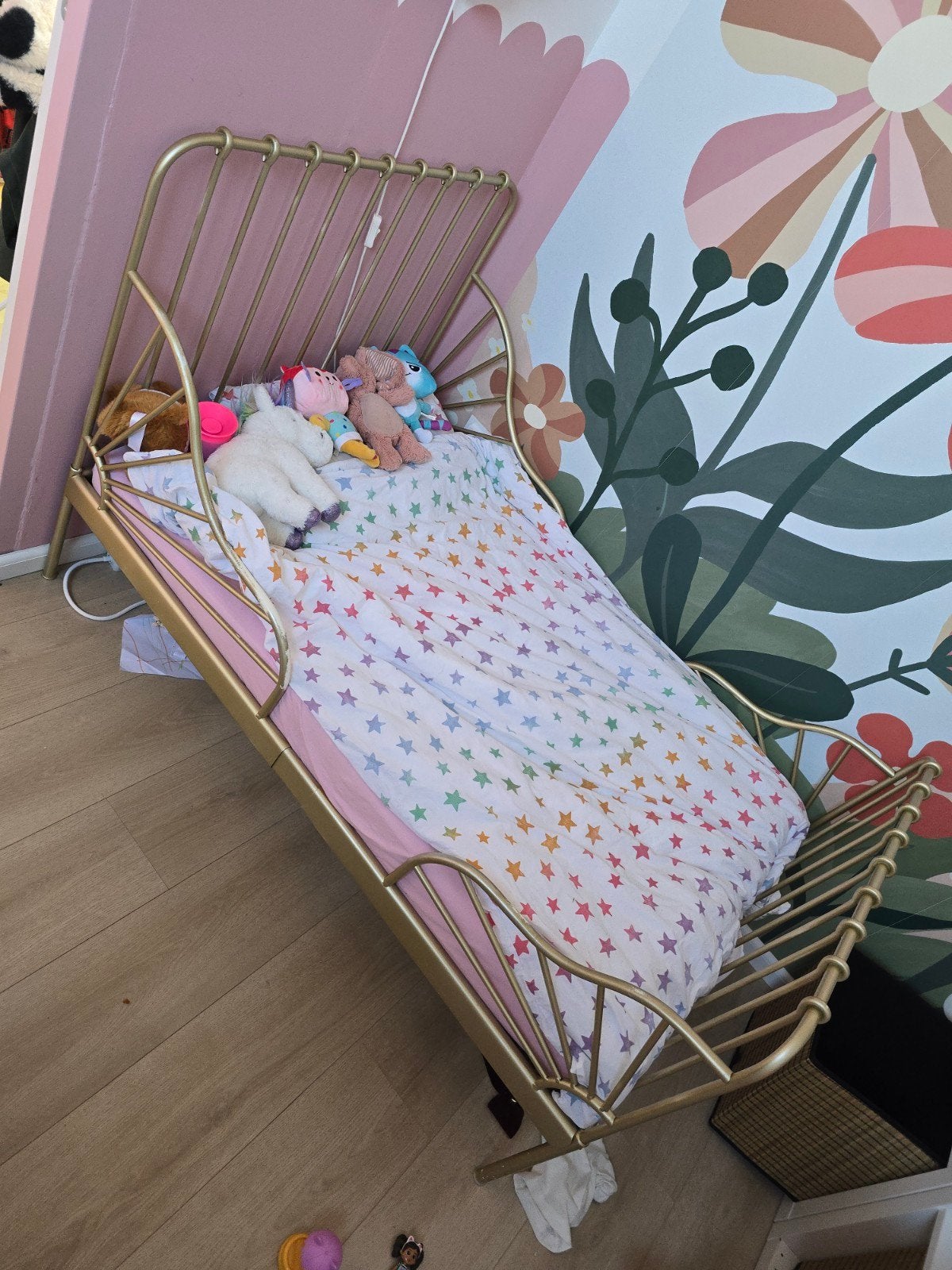 Mee groei bed met matras - Goudkleurig, Huis en Inrichting, Ophalen, 80 cm, 200 cm, Metaal