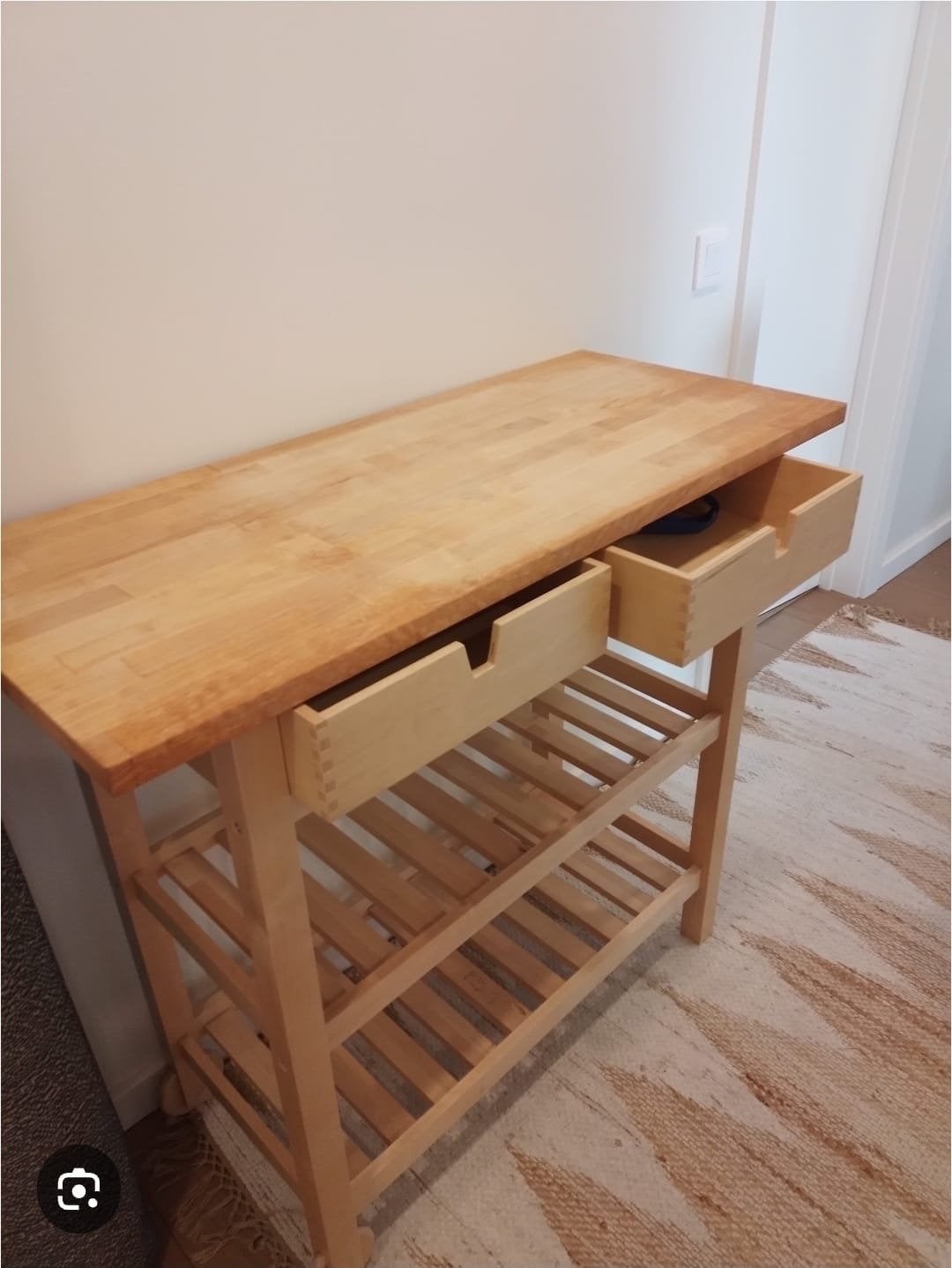 Roltafel van berkenhout - 100x43cm, Huis en Inrichting, Ophalen, Gebruikt, 50 tot 100 cm, Overige houtsoorten