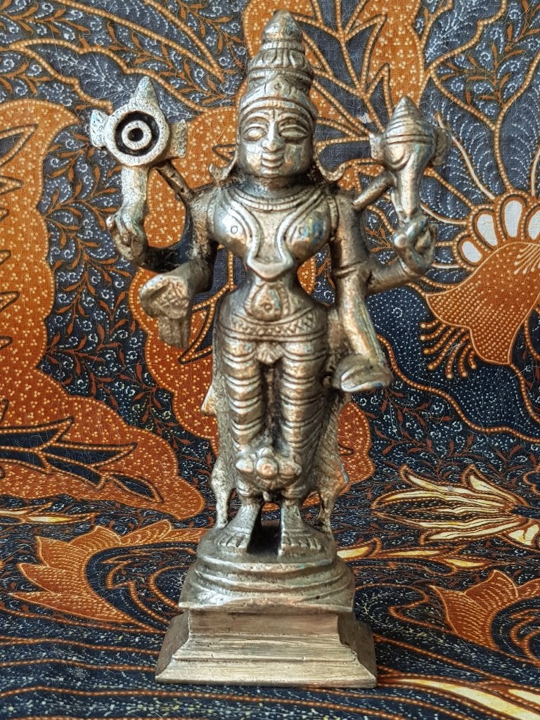 Mooi zwaar oud brons tempelbeeldje uit India 15 cm., Antiek en Kunst, Zilver, Handgemaakt, India, Ophalen of Verzenden