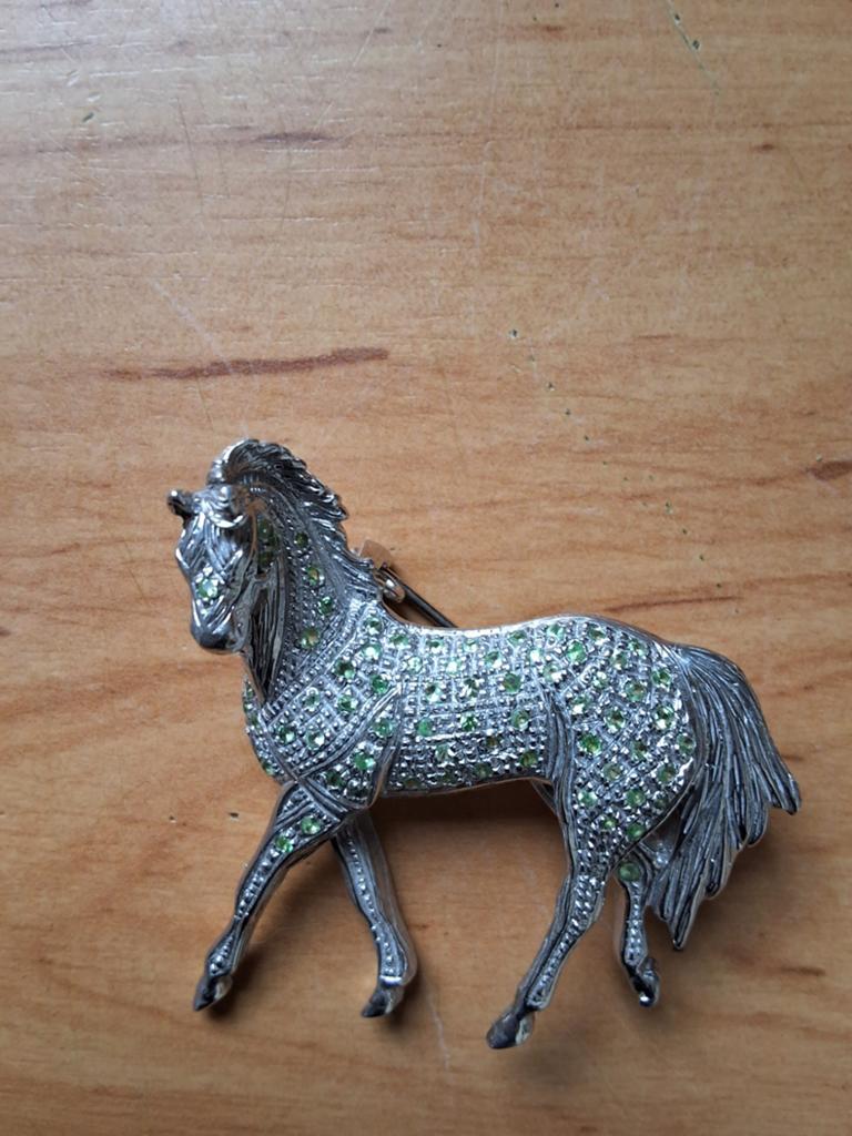 Zilveren paarden broche toermalijn (925) paard onbeschadigd, Ophalen of Verzenden