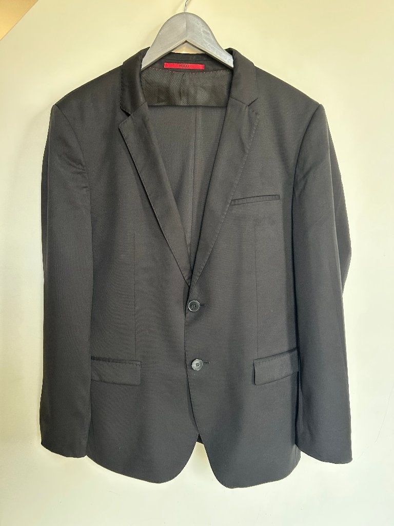 HUGO zwart Slim-fit 2-delig pak in wolblend, Kleding | Heren, Zwart, Zo goed als nieuw, Hugo Boss, Verzenden