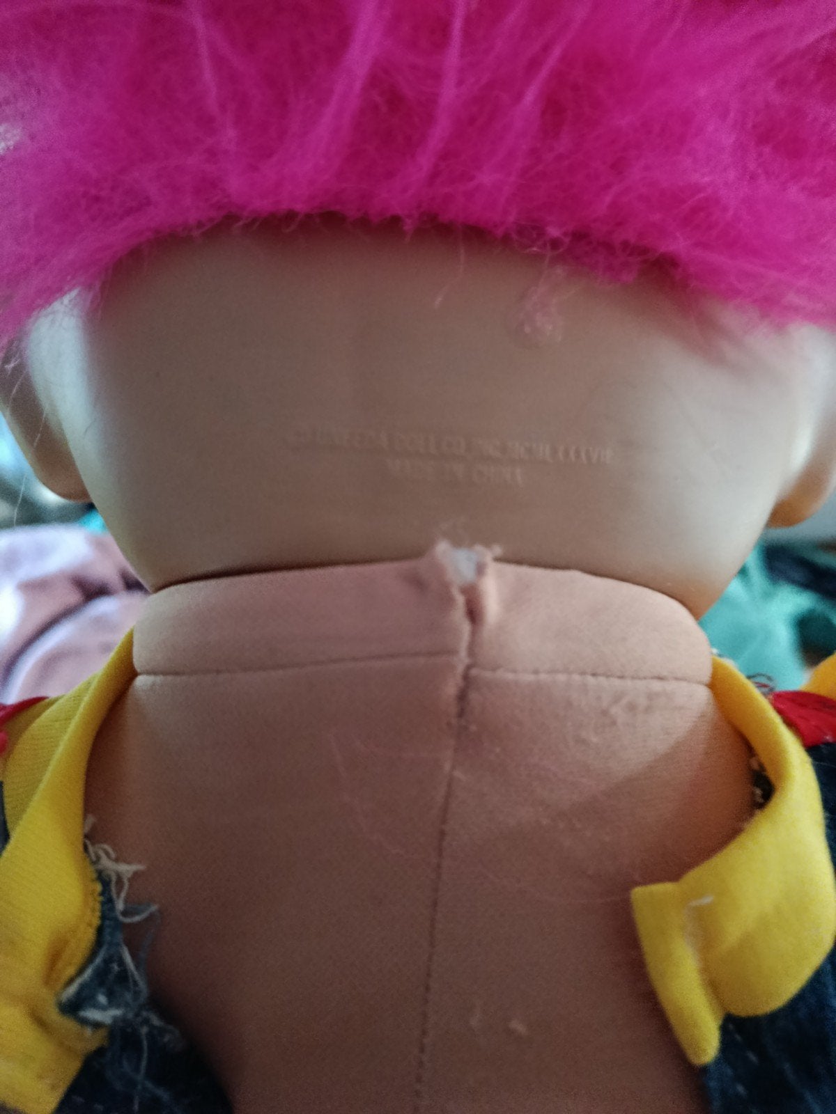 Vintage Trollpop met roze haar en denim outfit, Ophalen of Verzenden, Gebruikt