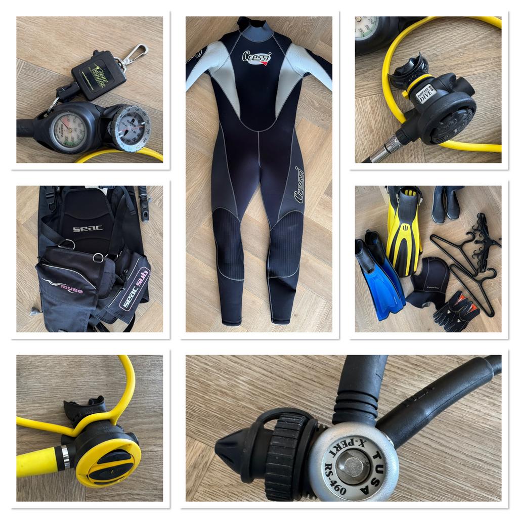 Duikset dames. Trimvest, ademautomaat, wetsuit, vinnen etc., Watersport en Boten, Duiken, Ophalen, Gebruikt, Overige typen