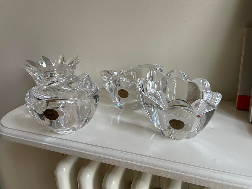 4 Vintage Kristallen Theelichthouders: Adria, Lucca, Amalfi, Antiek en Kunst, Antiek | Glas en Kristal, Ophalen of Verzenden