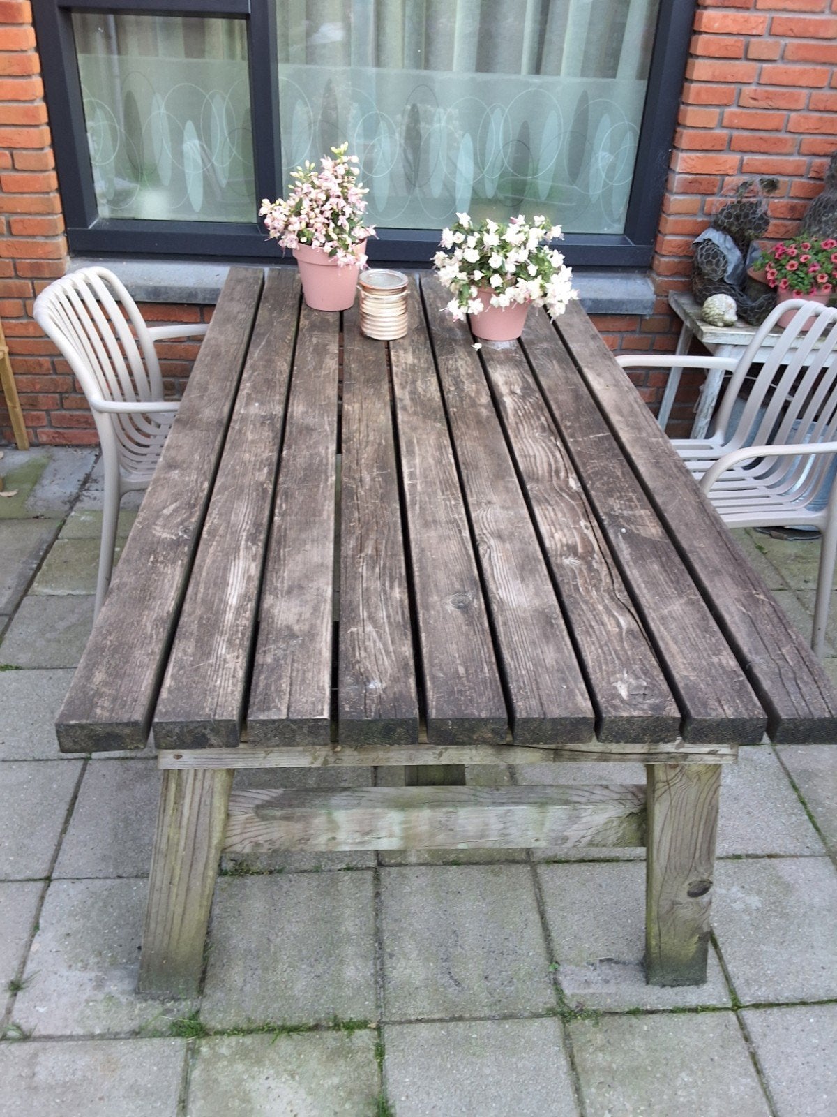 Robuuste houten tuintafel - Gebruikt, Tuin en Terras, Tuintafels, Ophalen, Gebruikt, Rechthoekig, Hout