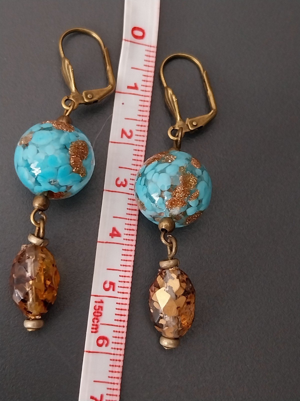 Vintage Venetiaans Lampwork oorbellen #1926, Sieraden, Tassen en Uiterlijk, Oorbellen, Hangers, Verzenden, Blauw, Glas