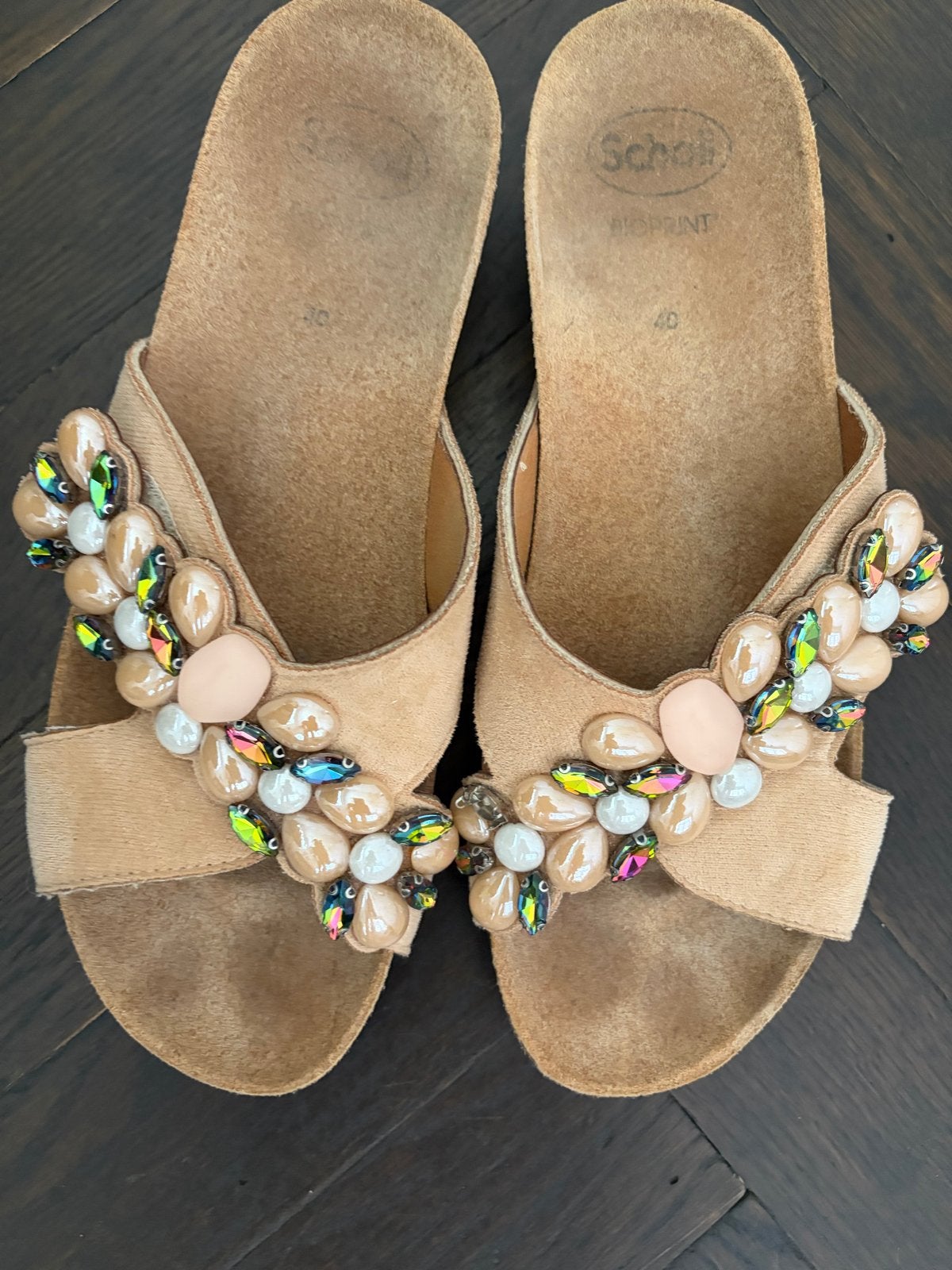 Scholl sandalen met kralen - Maat 40, Ophalen of Verzenden, Gedragen, Beige, Sandalen of Muiltjes