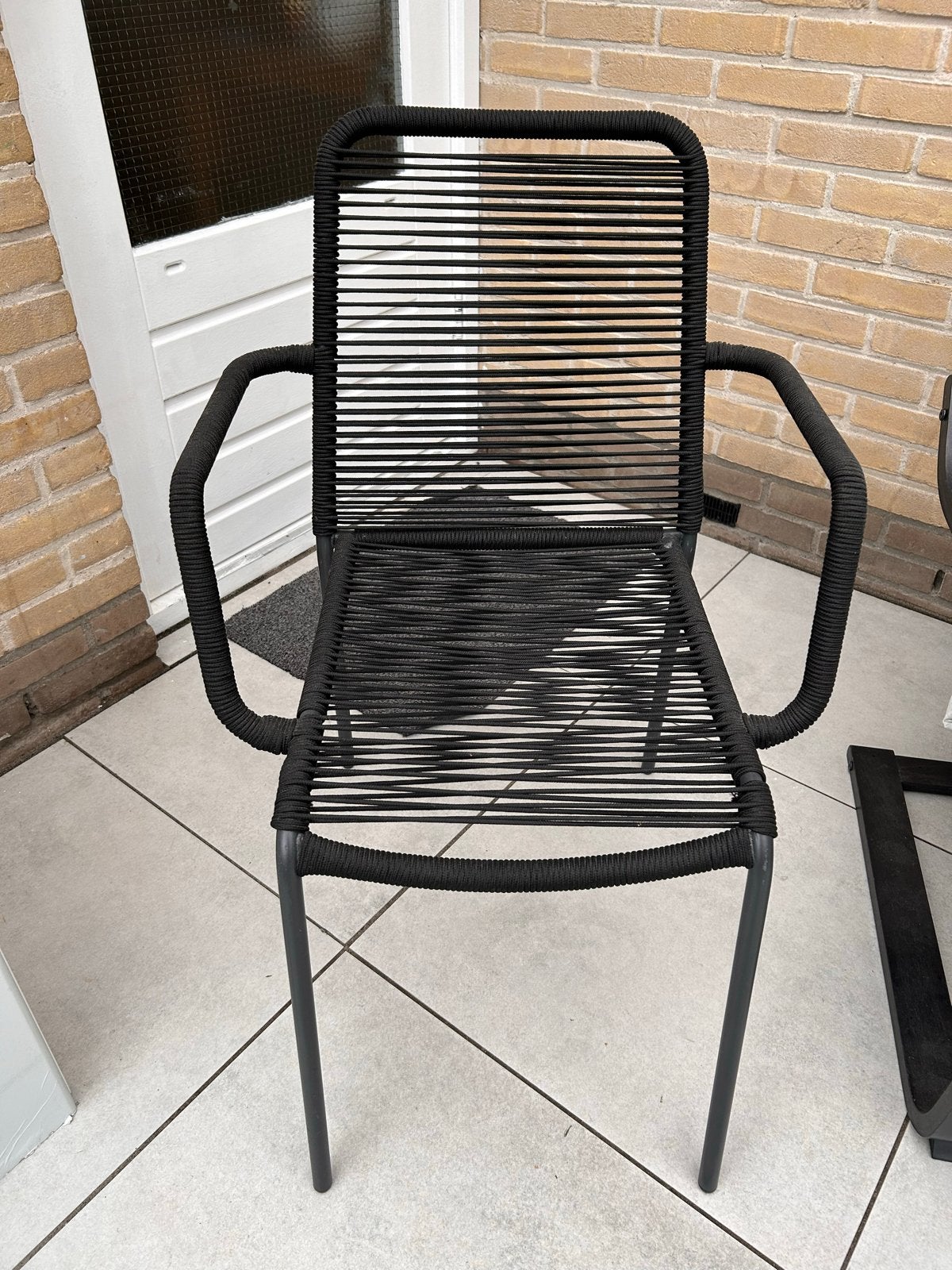 4x Zwarte tuinstoel met gevlochten touw, Ophalen, Gebruikt, Metaal
