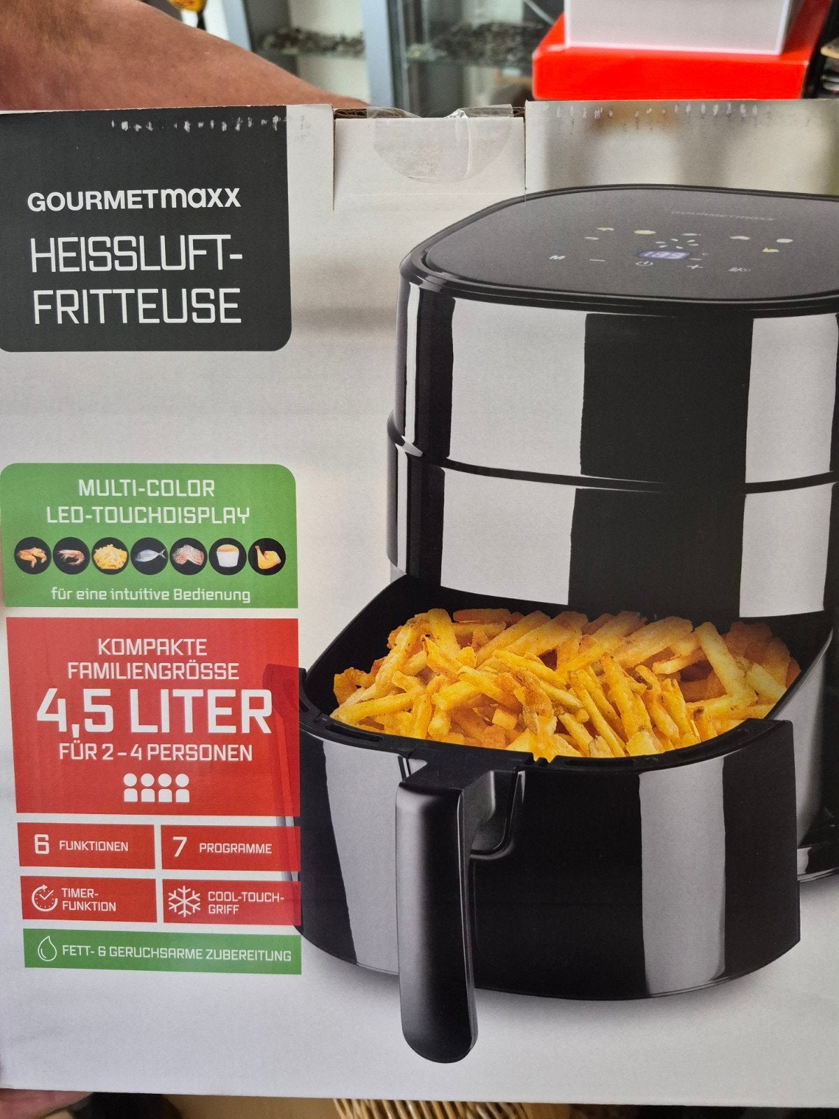 Gourmetmaxx Heissluft-Fritteuse 4.5L - Zwart, Ophalen of Verzenden, Nieuw, Airfryer, 1500 gram of meer