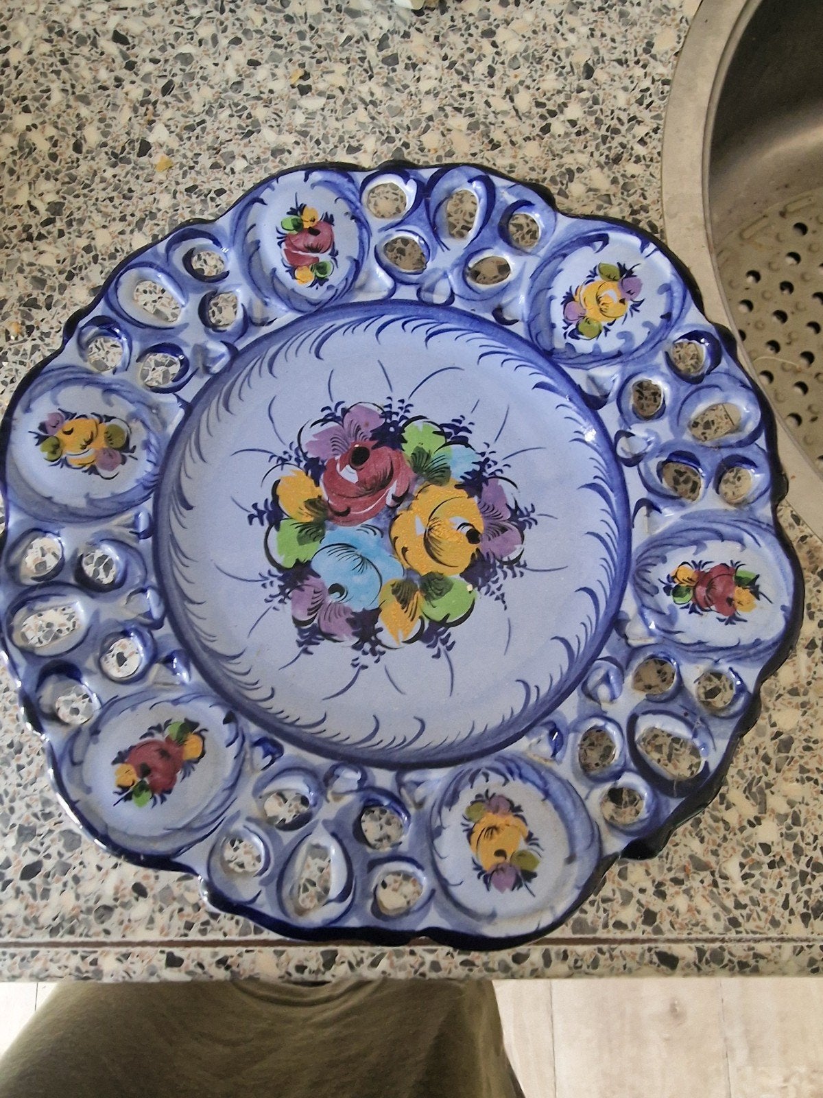 Decoratief  Blauw Bord met Bloemenpatroon Portugal, Ophalen of Verzenden