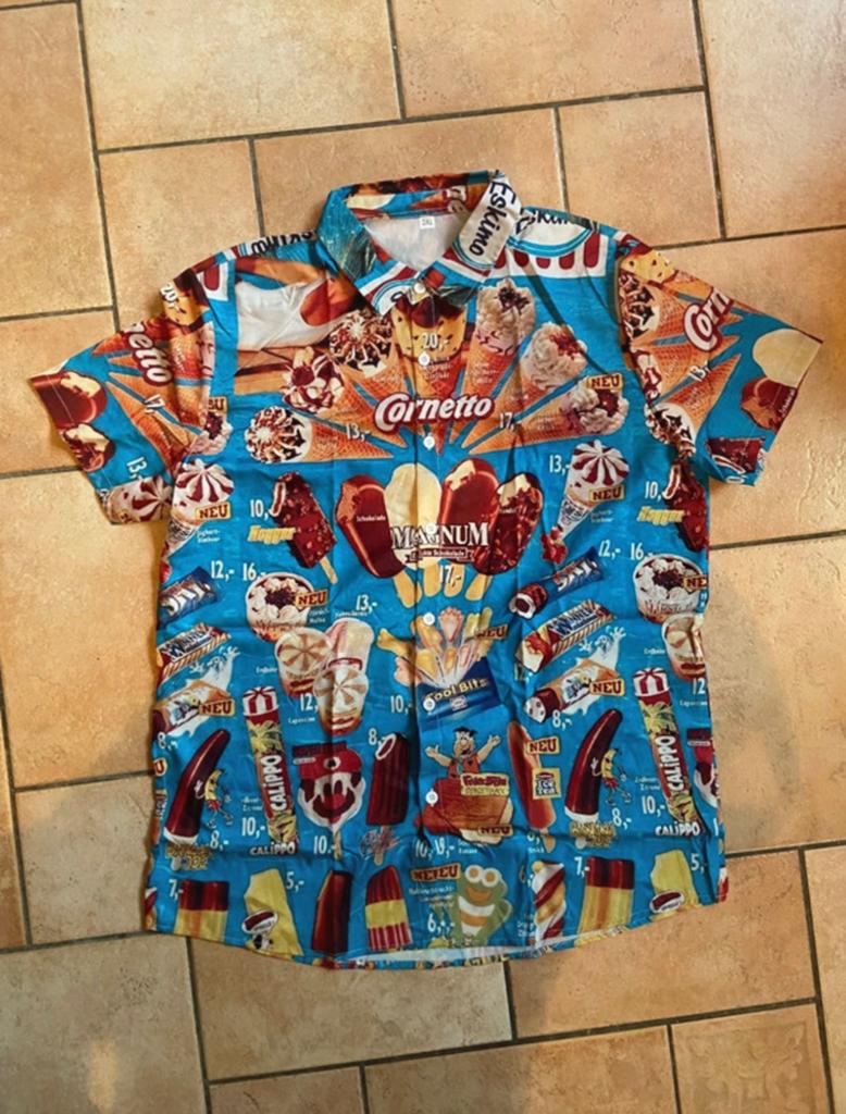 NIEUW vrolijk ijsjes overhemd maat XL, Ophalen of Verzenden, Nieuw, Blauw, Halswijdte 43/44 (XL)