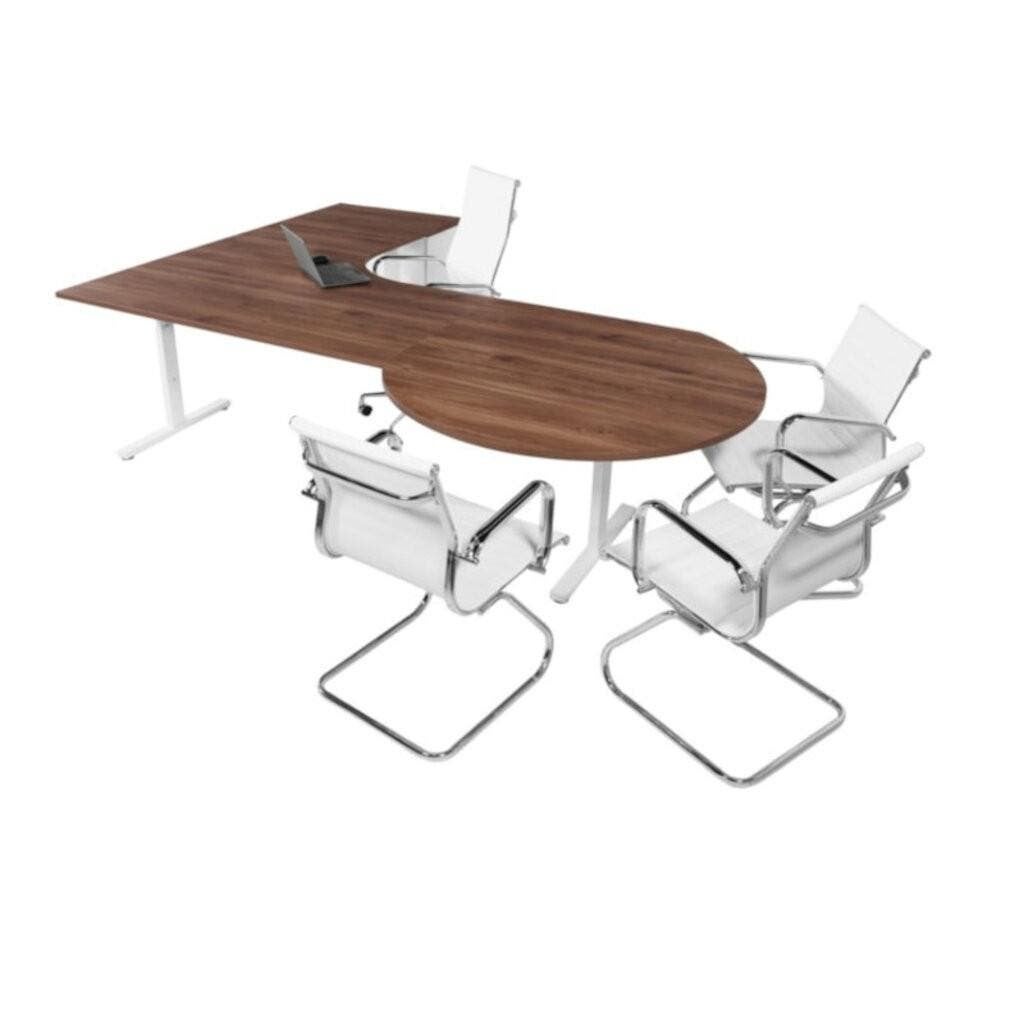 MN Easy Hoekbureau Met Ronde Vergaderaanbouw, Huis en Inrichting, Bureaus, MN, Spaanplaat of MDF, Nieuw, Ophalen of Verzenden