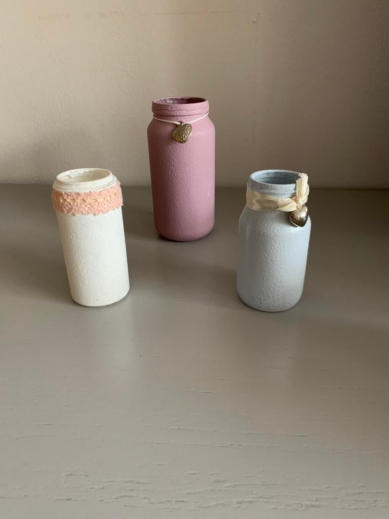 Setje van 3 Kleine, zelfgemaakte vaasjes ., Ophalen of Verzenden, Zo goed als nieuw, Glas