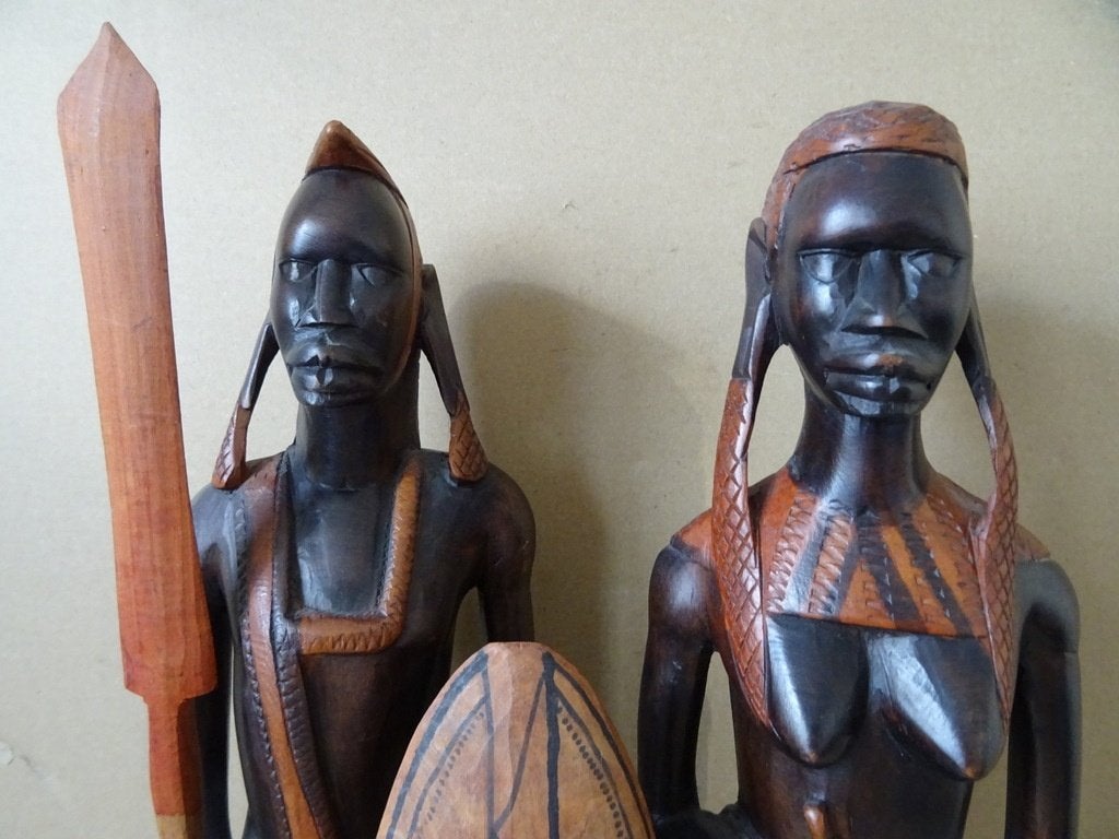 Afrikaanse houten beeld beelden Masai  Kenia man + vrouw46cm, Ophalen of Verzenden