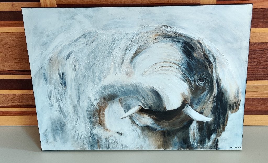 Schilderij olifant - Handgeschilderd, Ophalen, Acrylverf, Doek, Realistisch