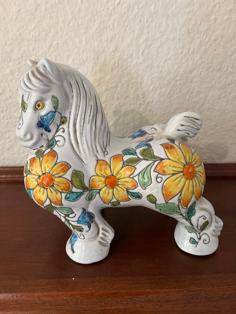 Keramieken Paard met Bloemenmotief - Vintage Decoratie, Antiek en Kunst, Ophalen of Verzenden