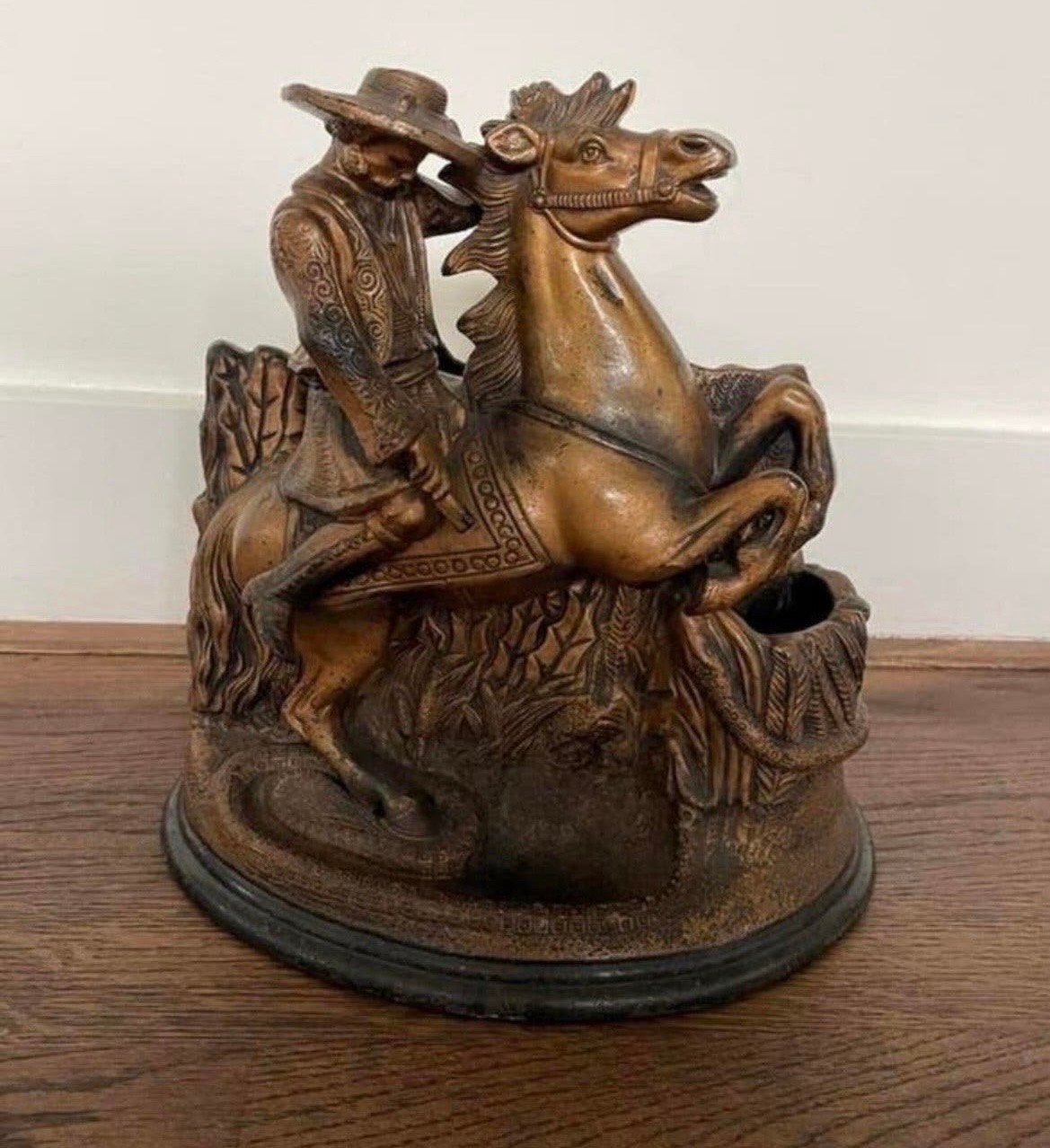 Antieke bronzen ruiter op paard beeld, Ophalen of Verzenden