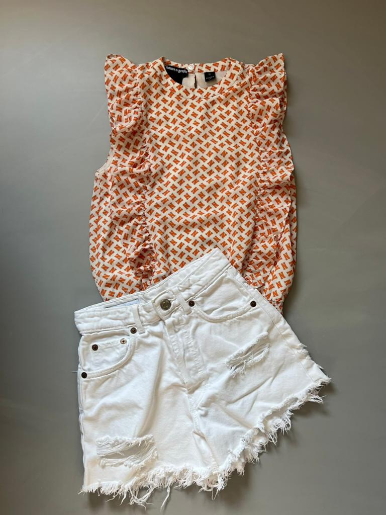 Zara set wit spijkershort met oranje top mt 164 XS/S, Kinderen en Baby's, Kinderkleding | Maat 164, Ophalen of Verzenden, Zo goed als nieuw